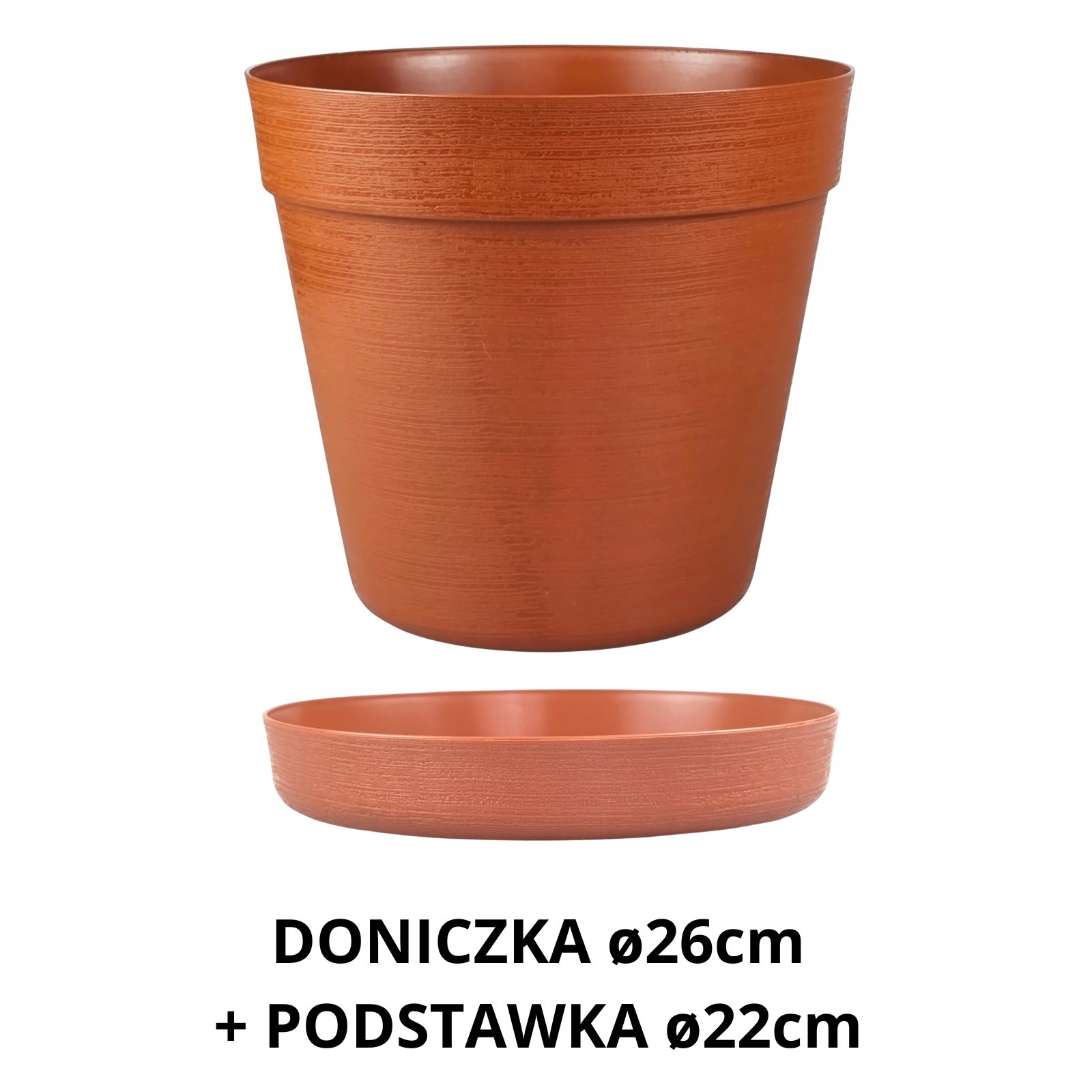 ZESTAW Doniczka 26cm + Podstawka 22cm, 8L, Stylowy Zestaw EKO, BRĄZOWY 2