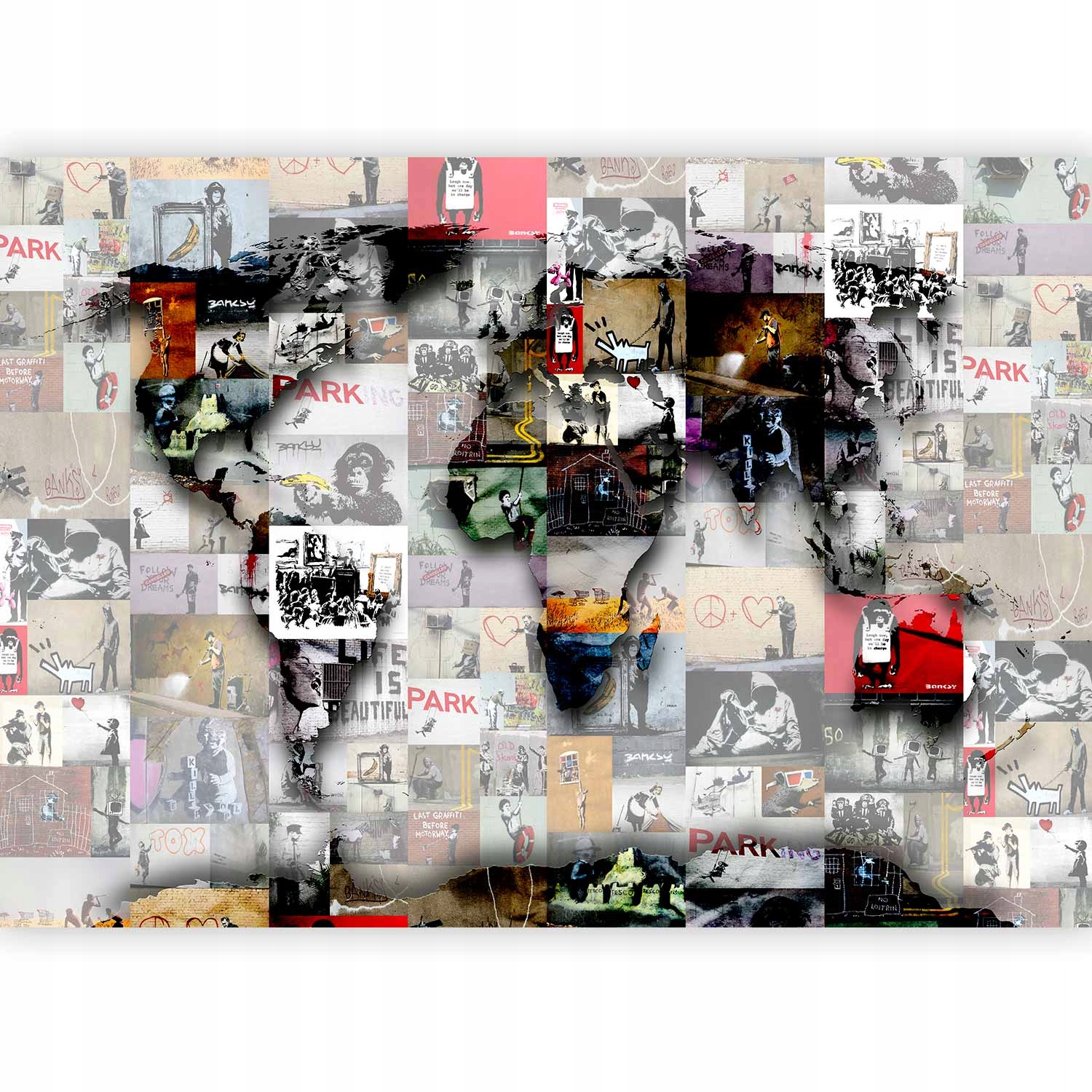 Fototapeta Premium Mapa Świata Banksy Młodzieżowa Do Sypialni 3D 500x350