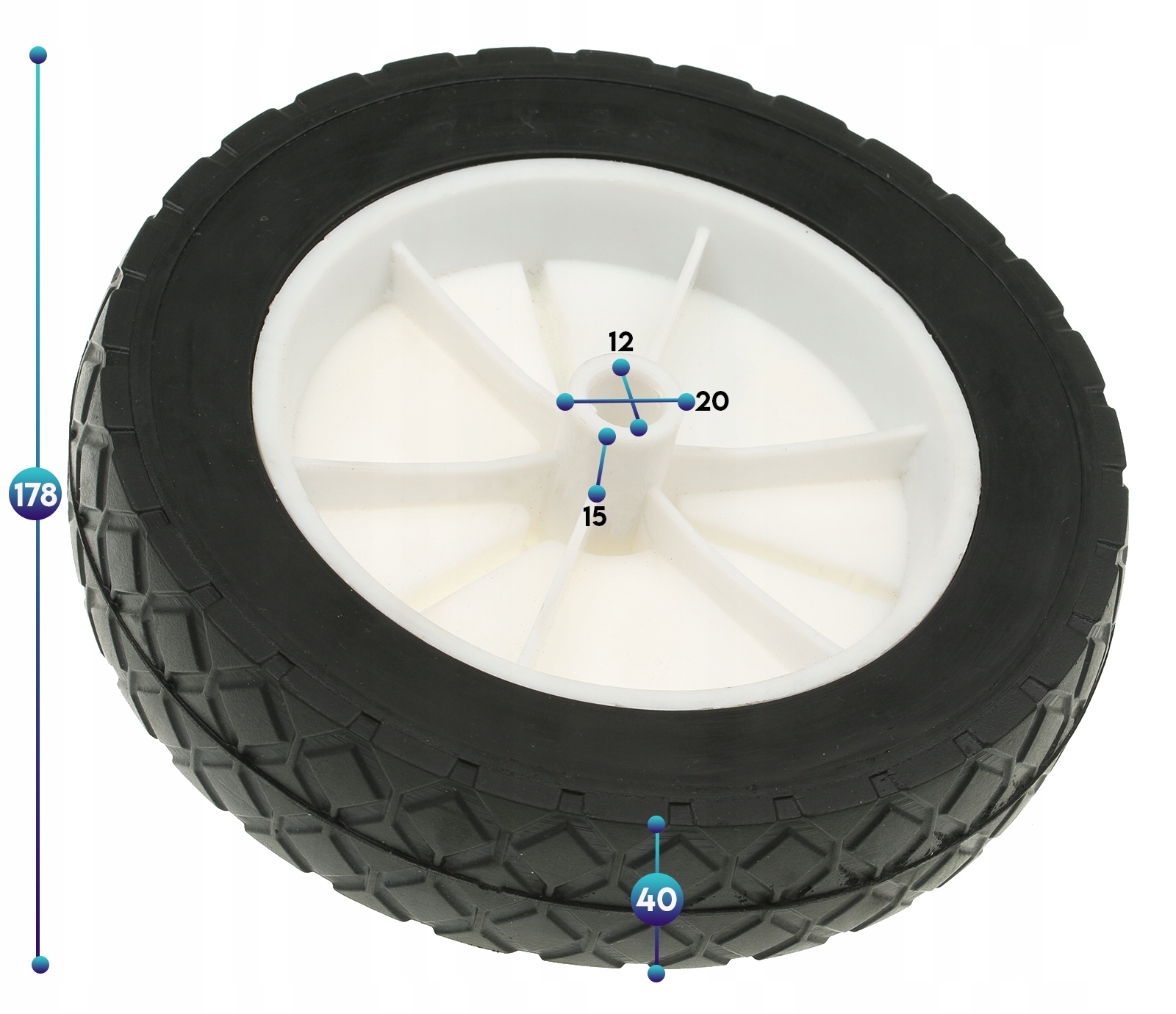 KÓŁKO DO KOSIARKI KOSIAREK 180 mm GUMOWE KOŁO PEŁNE 100 kg OTWÓR 12 mm Typ koło