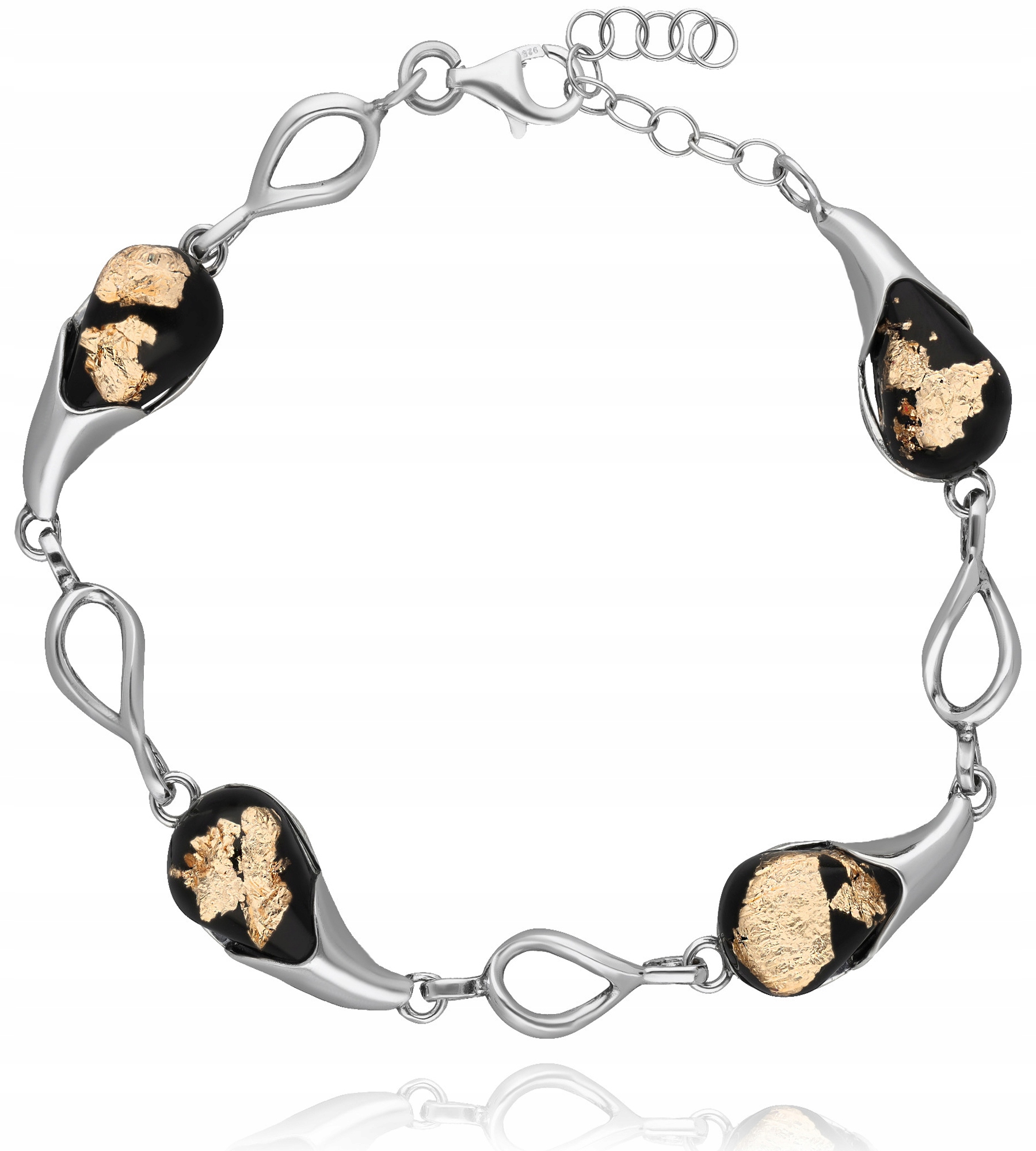 Stříbrný Dámský Náramek S Kapkami Slzy, Pryskyřice Se Zlatými Lístky