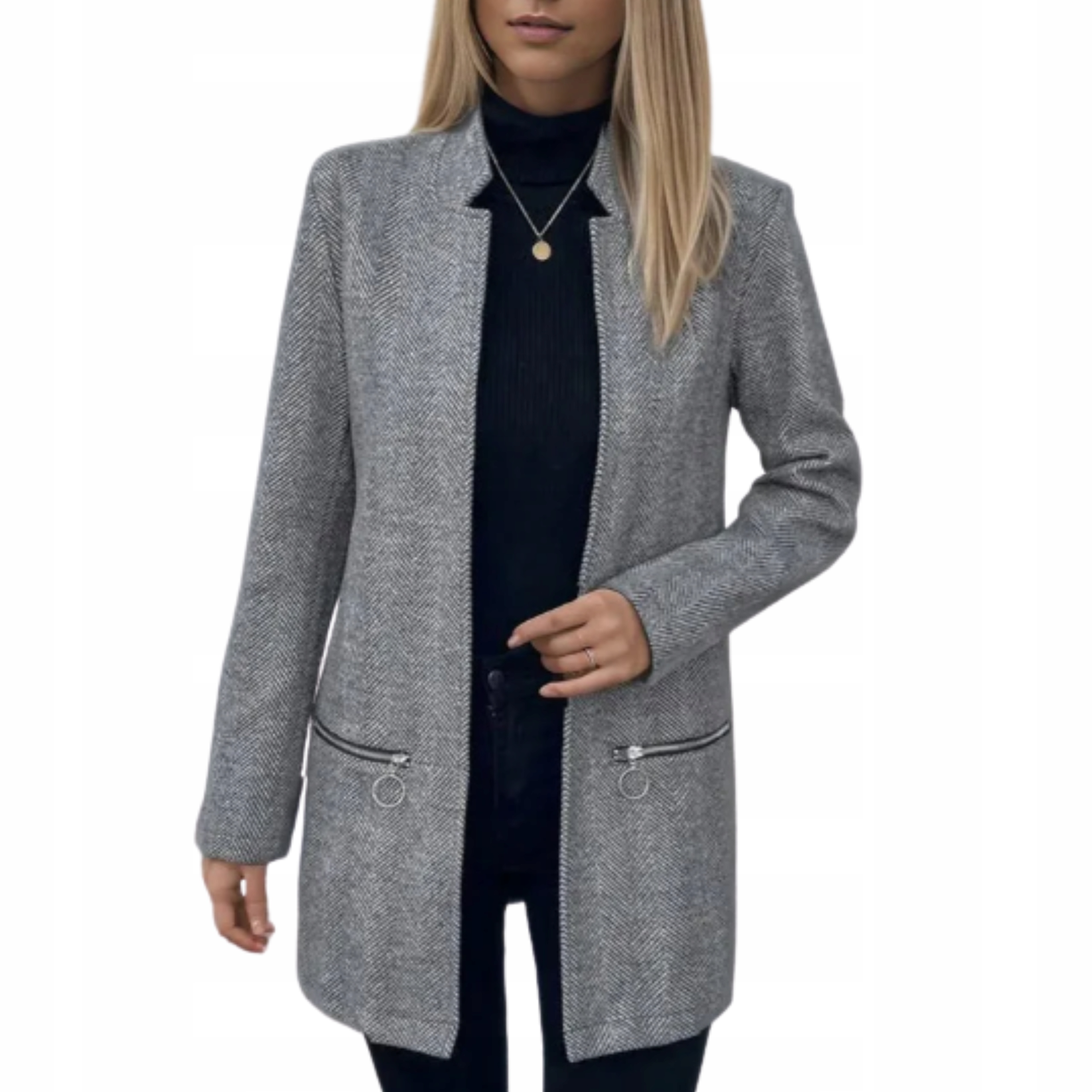 Płaszcz damski jednorzędowy jesienny szary długi narzutka