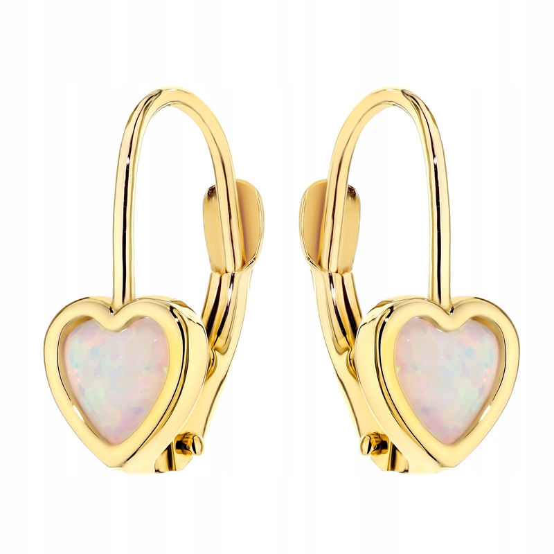 Zlaté Náušnice Dámské závěsné pr. 585 Srdíčka Srdce s opálem 14k