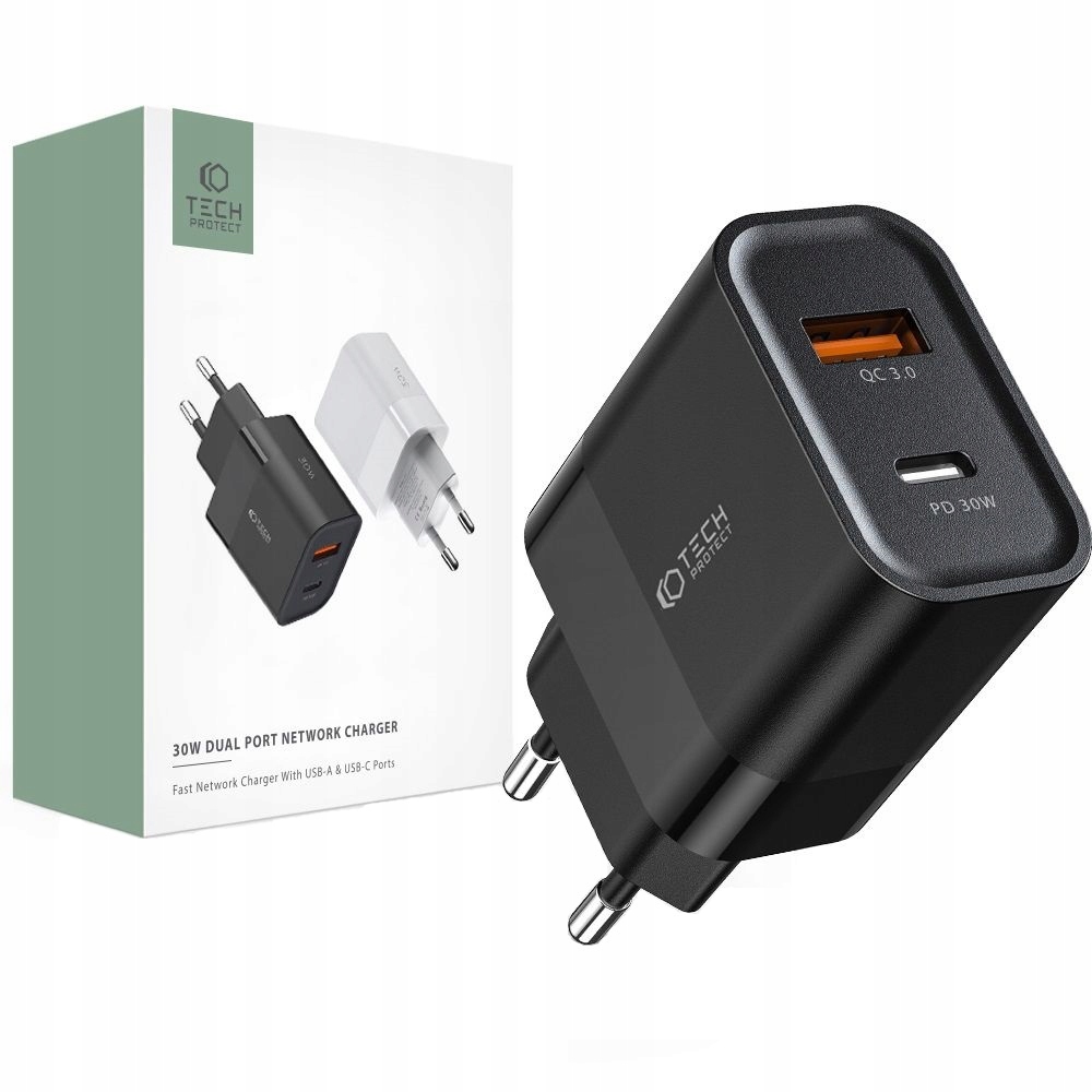 SZYBKA ŁADOWARKA SIECIOWA USB-C PD-30W / QC3.0 3A