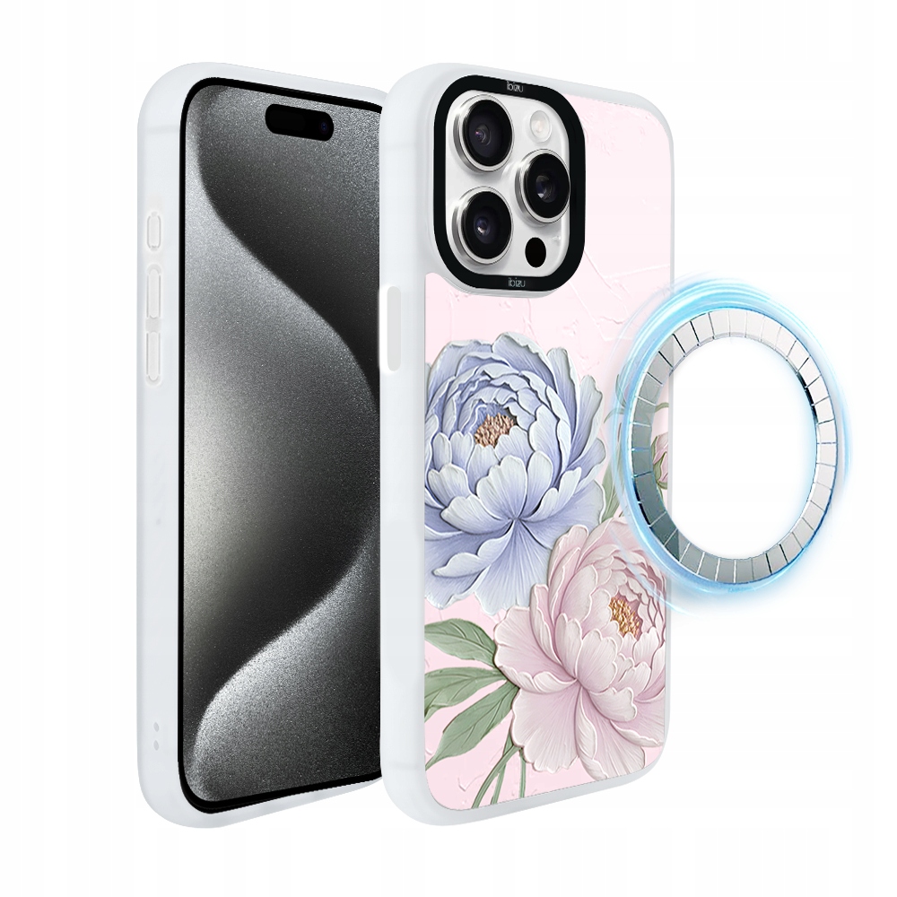 Pouzdro pro iPhone 15 Pro Ibizu DropGuard Matt s MagSafe, pivoňkově růžové, bílé