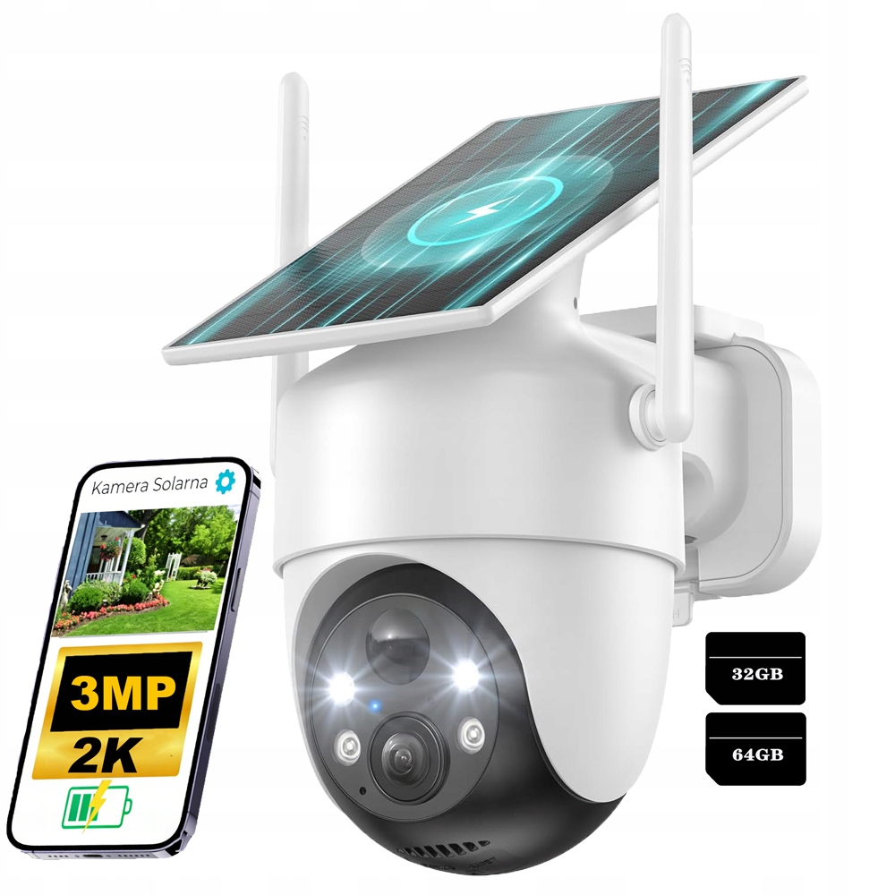 Solární otočná kamera 3MPx venkovní bezdrátová 4 x Zoom Ptz s kartou