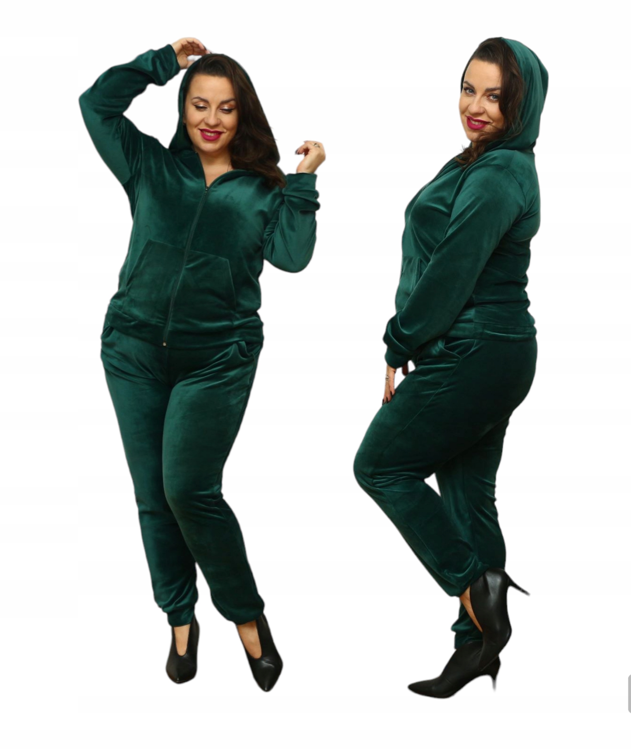 Komplet Teplákovka Velurový Na Zip Plus Size vel. 2XL Pl Zelený Lahvový