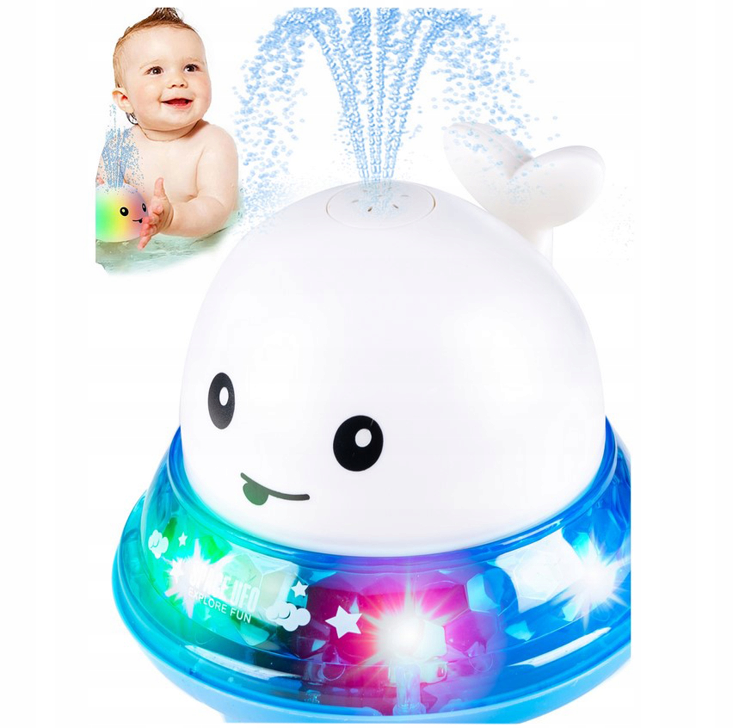 WIELORYBEK FONTANNA DO KĄPIELI ŚWIECĄCY ZABAWKA DO WANNY BIAŁY WOOPIE Minimalny wiek dziecka 3