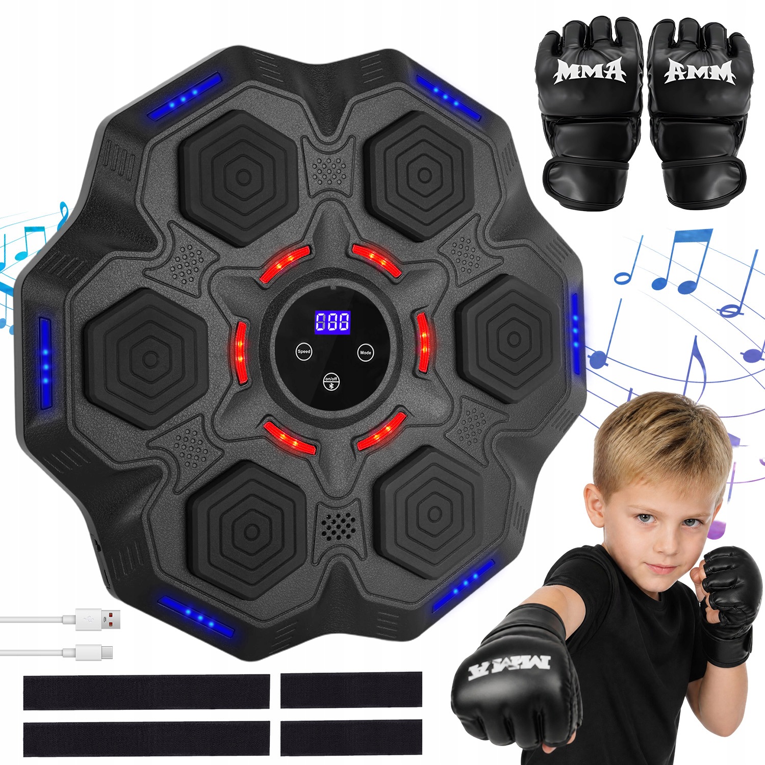 Hudební Boxovací Terč S Bluetooth, Led Podsvícením A Rukavicemi – 9 Rychlostních Stupňů