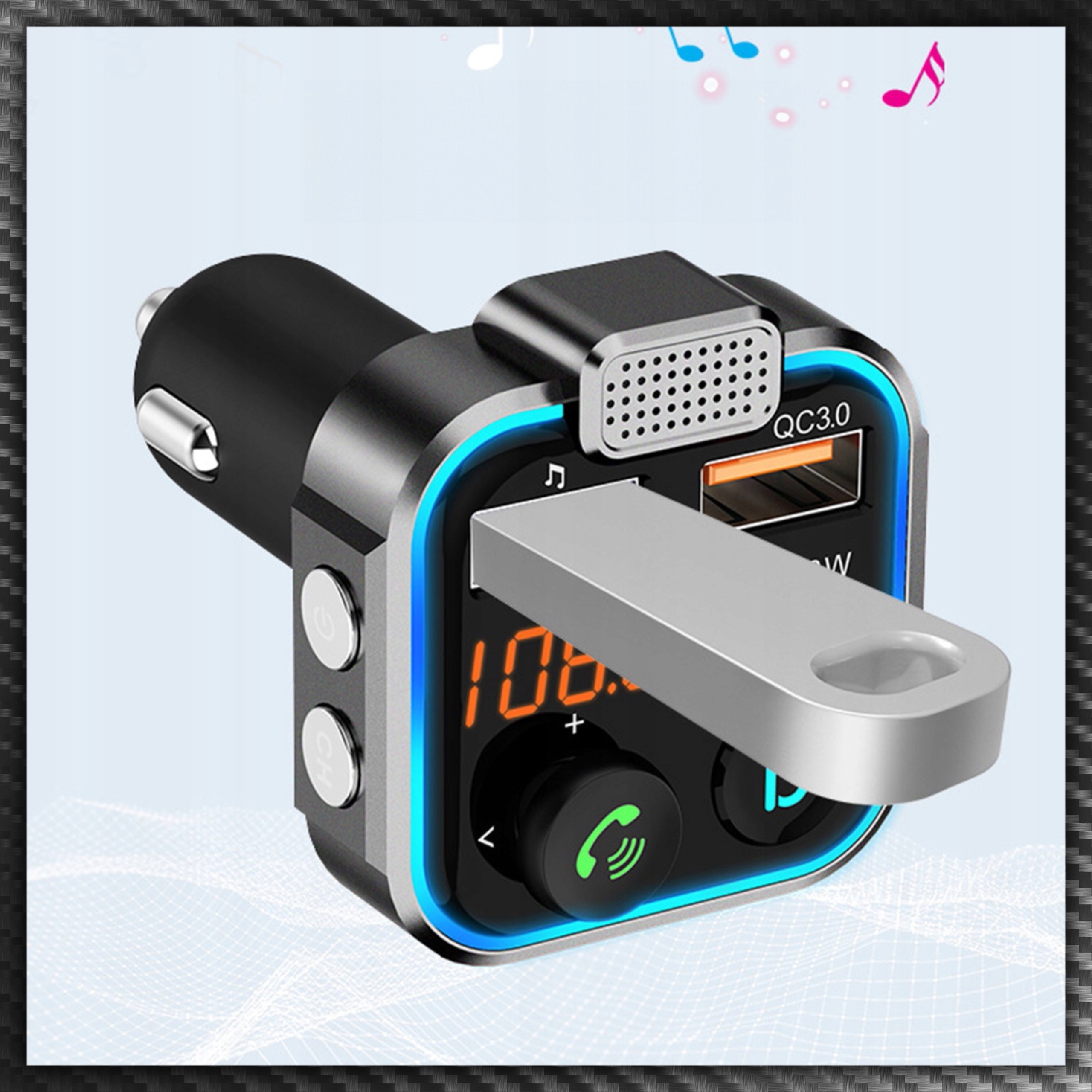 TRANSMITER BLUETOOTH AUDIO FM MP3 BT SZYBKA ŁADOWARKA 3X USB QC 3.0 RGB Informacje o bezpieczeństwie CE