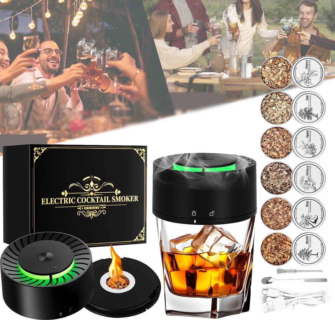 Sada Na Uzení Whisky Elektrický Smoker Se 6 Dřevěnými Hoblinami TP-20