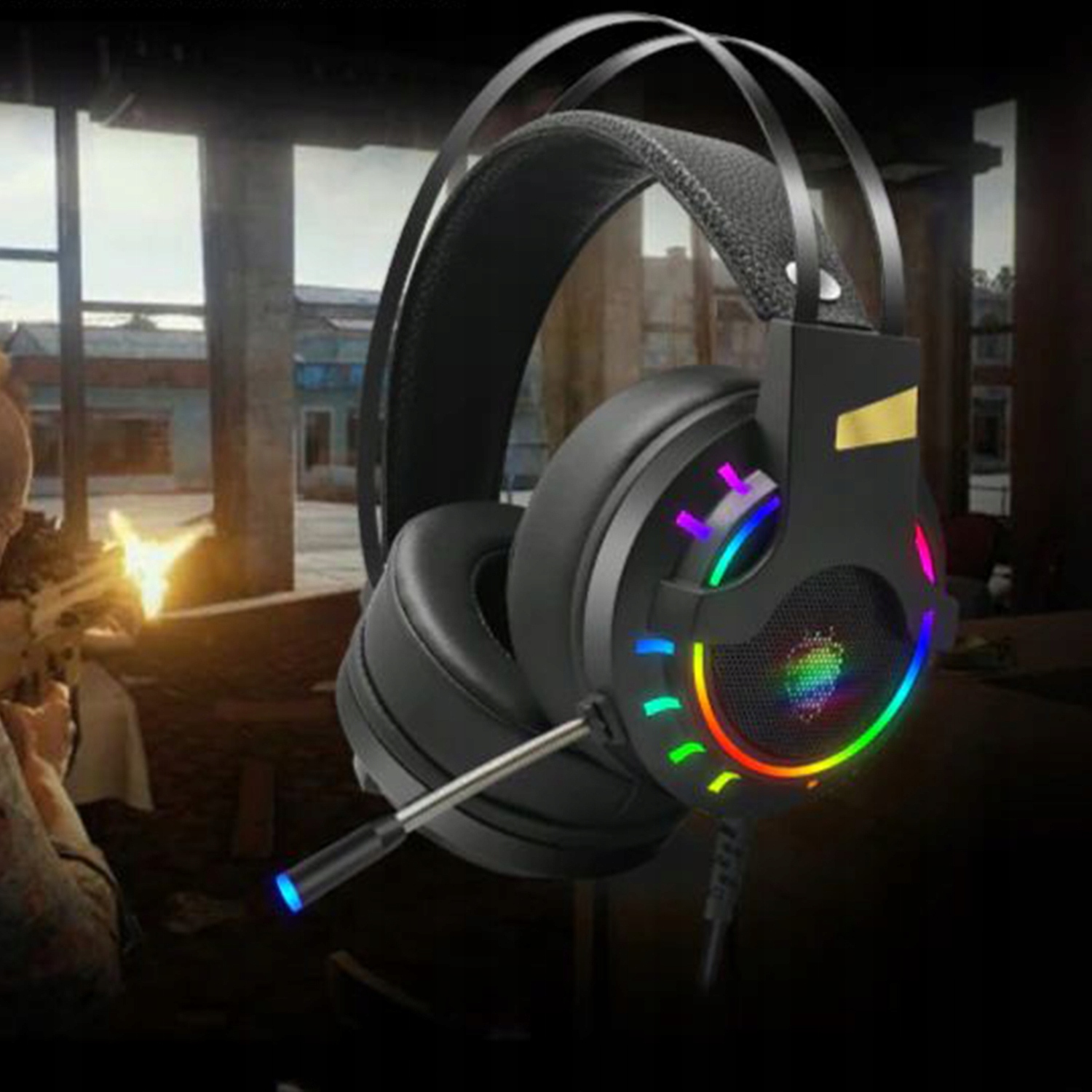 SŁUCHAWKI GAMINGOWE RGB LED MIKROFON USB JACK Kolor czarny