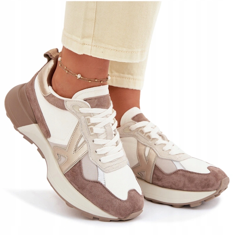Dámské Tenisky Z Semišové Kůže Platforma Kobbo 66954 Béžová 37