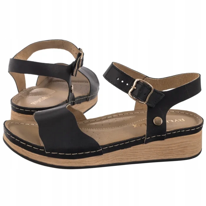 Kožené dámské sandály na podpatku Ryłko černé T1G43 černé