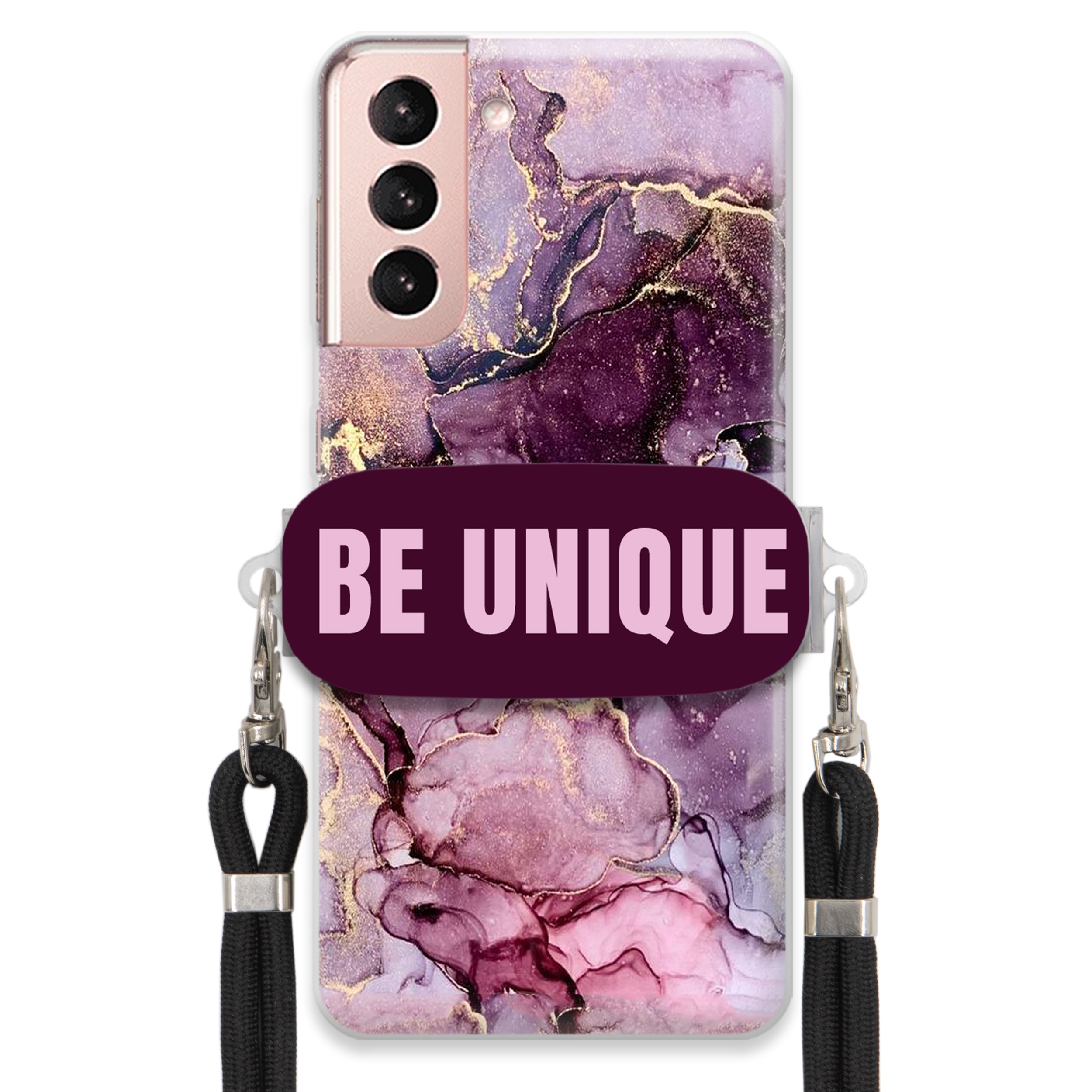 Prémiové puzdro pre Samsung S30 Case držiak na šnúrku Čierny fialový mramor