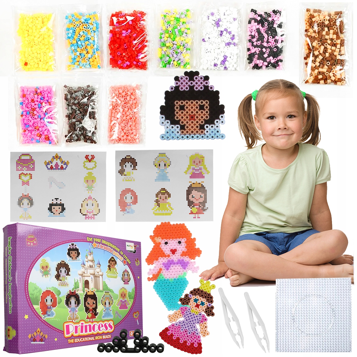 DUŻY ZESTAW KORALIKÓW DO PRASOWANIA KORALIKI SZABLONY 3000el. NA PREZENT Waga produktu z opakowaniem jednostkowym 0.48 kg