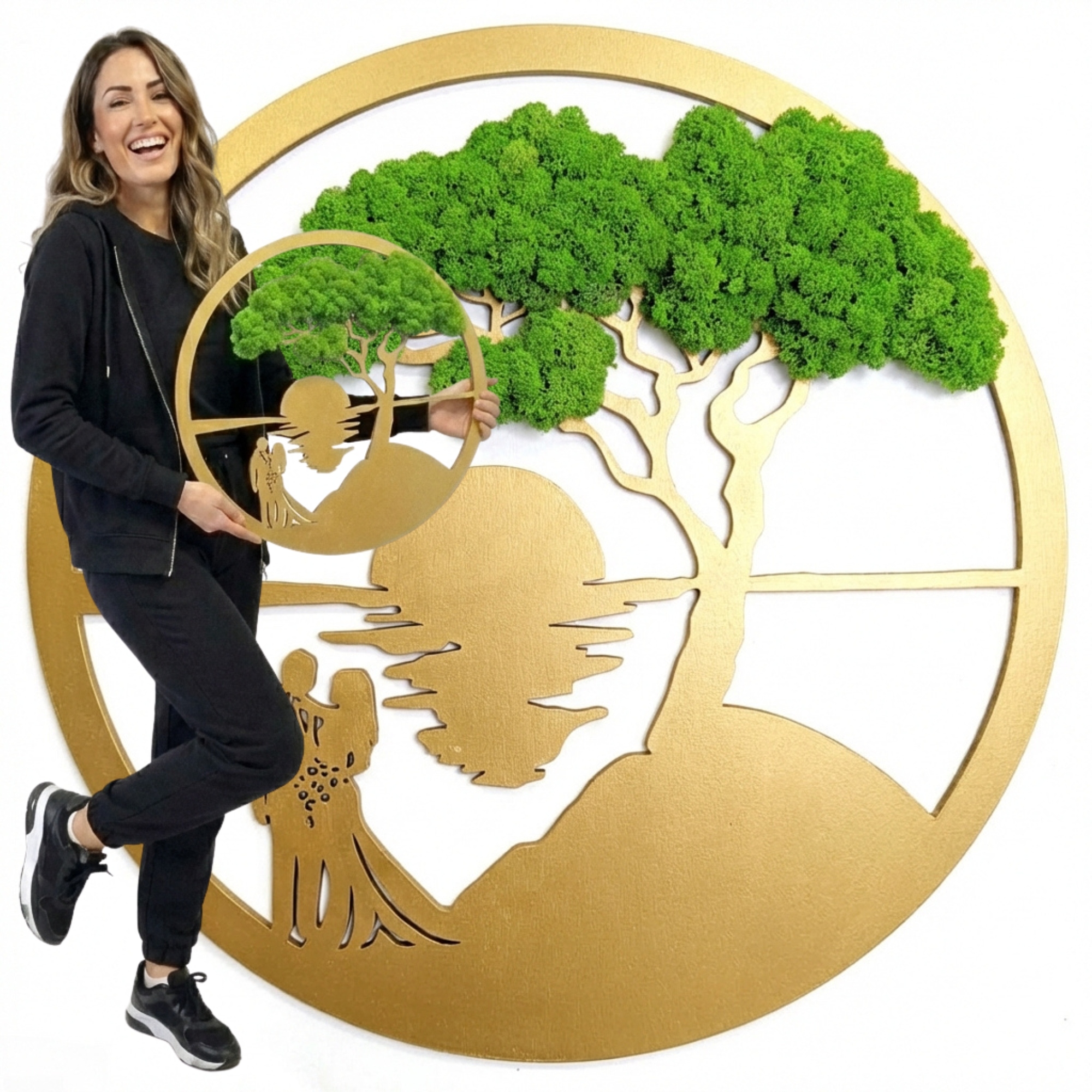 Obraz Z Mechu stromek štěstí života Chrobotek 50 cm Dárek na svatba svatební hostina