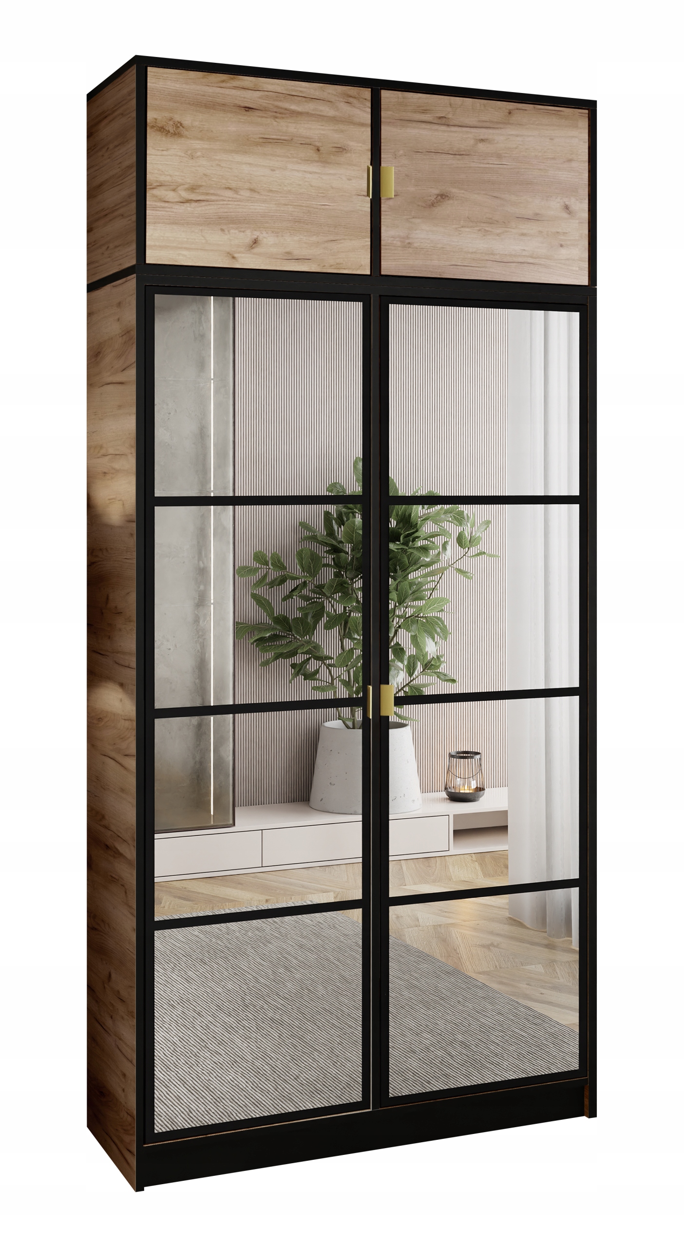 Skříň Lumi 105 2D Craft s zrcadly Eden, zlatý úchyt s nástavcem