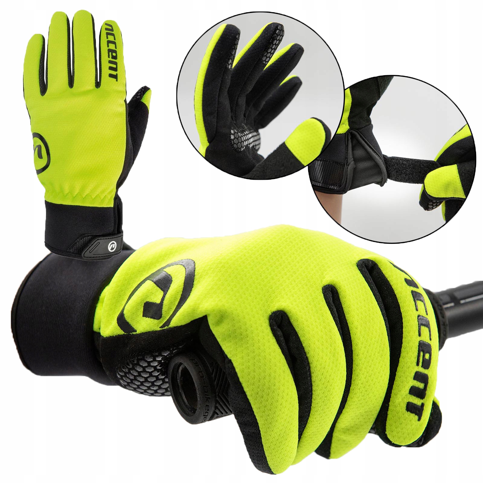 Rękawiczki rowerowe ocieplane Accent Igloo żółte fluo zimowe z palcami M