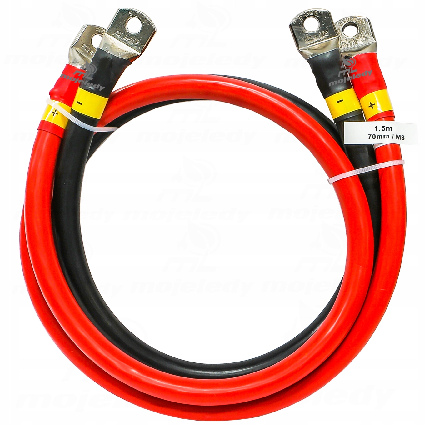 sada 2x 150 cm lankový kábel Lgy 70 mm 70 M8 pre akumulátory, kovaný, 1,5 m