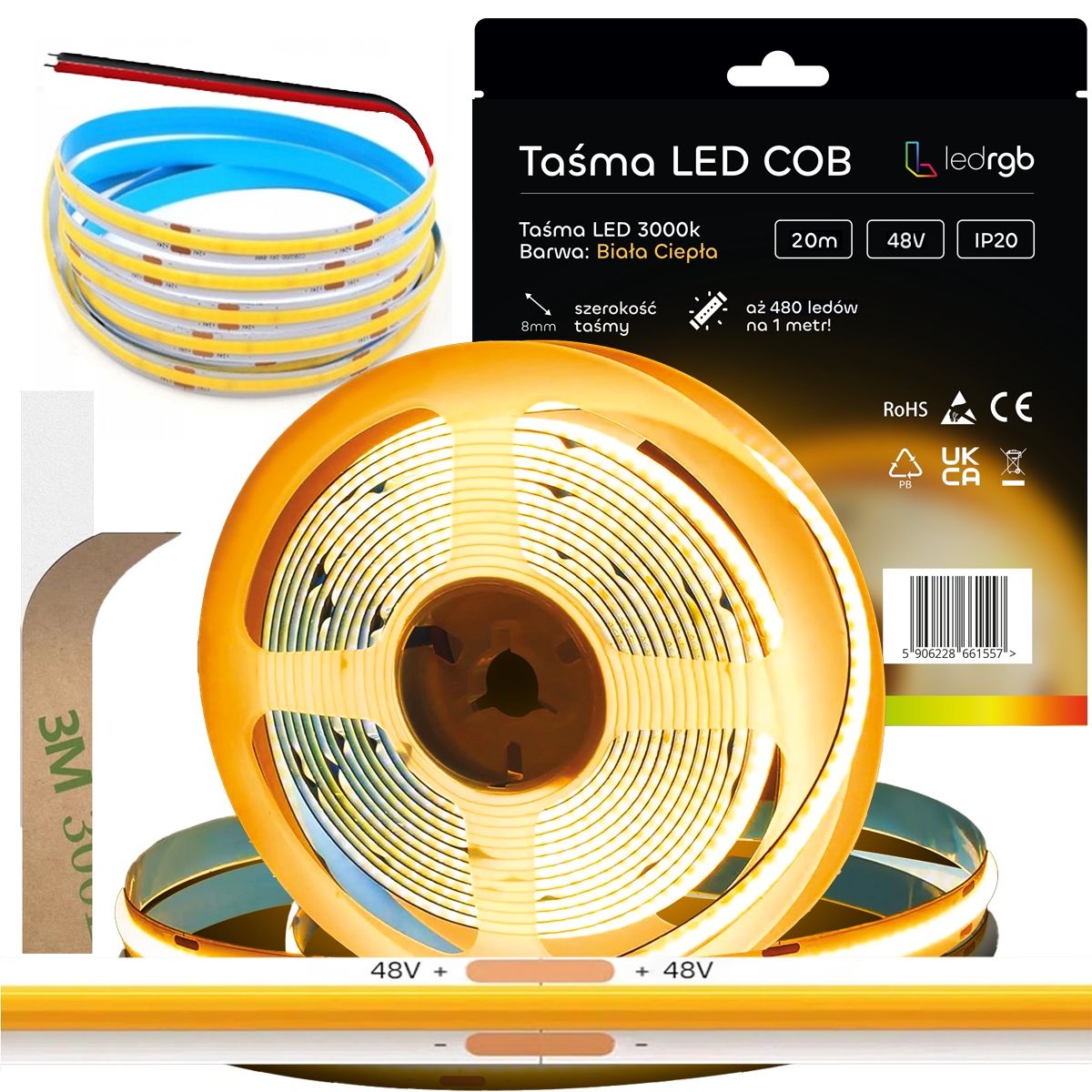 Led pásek Neon Cob 48V 20 m 480 diod 3000K Bílý Teplý Homogenní 8MM