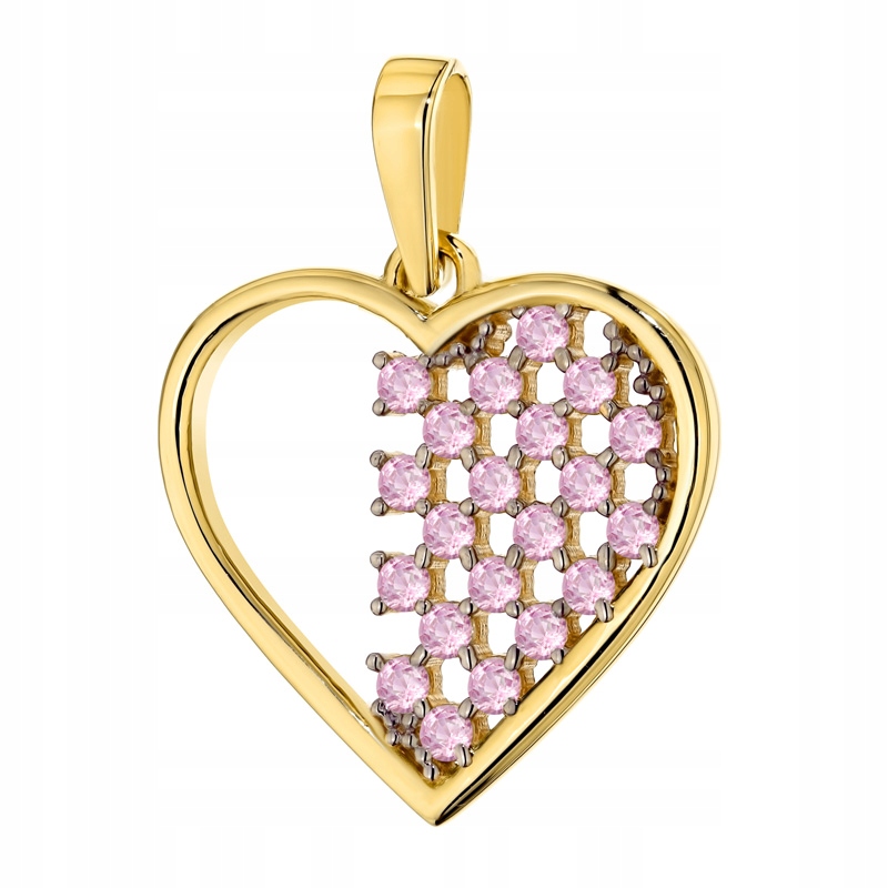 Zlatý Přívěsek Přívěsek Dámský pr. 585 Srdce s růžovými zirkony 14k