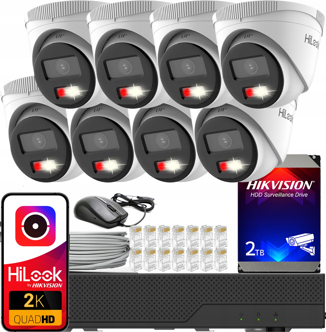 Sada Pro Monitorování 8 Kamer 4MPX Ip Poe Venkovní Hikvision 2TB