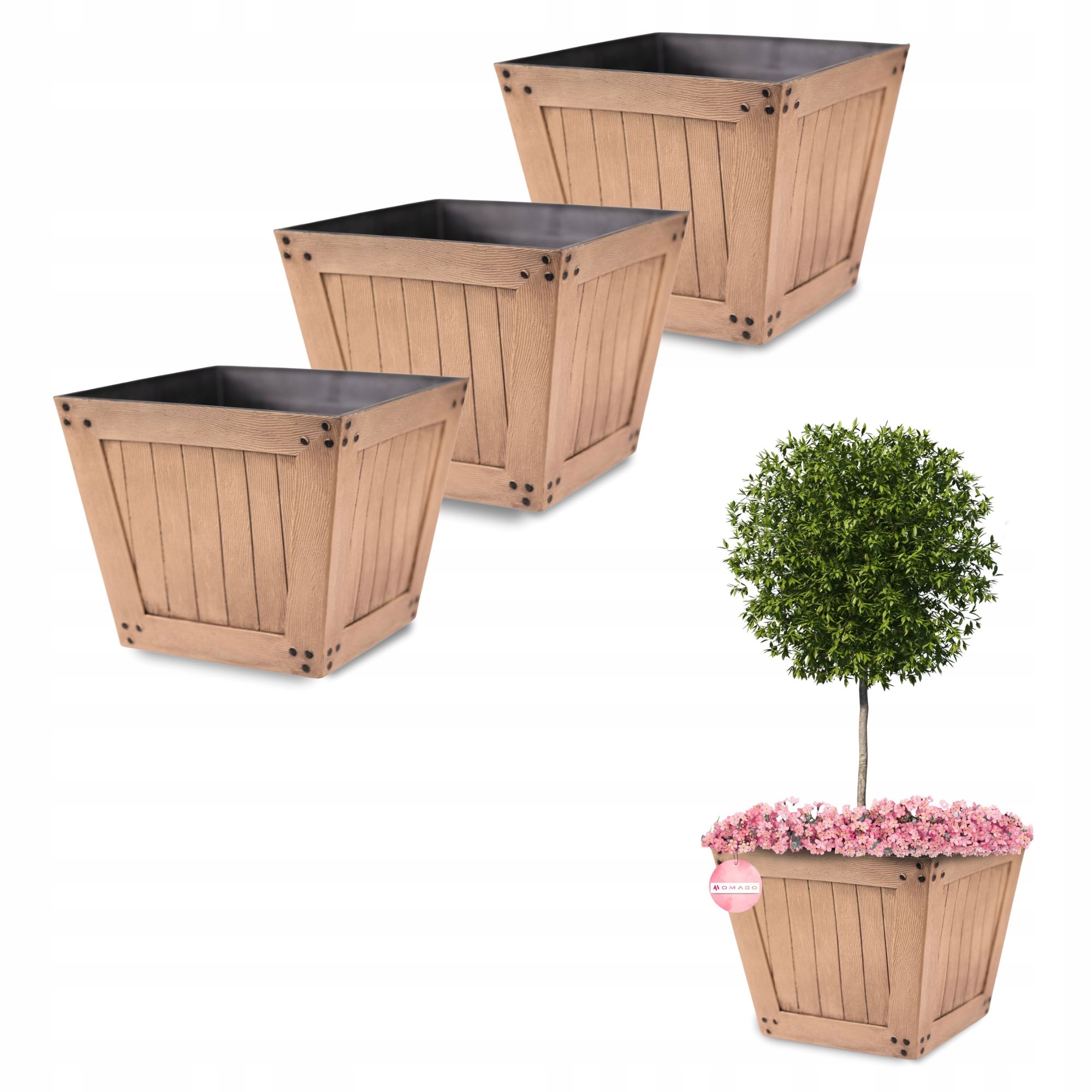 3 x Doniczka Donica Skrzynka Balkonowa 31cm Jasny Brąz Nowoczesna