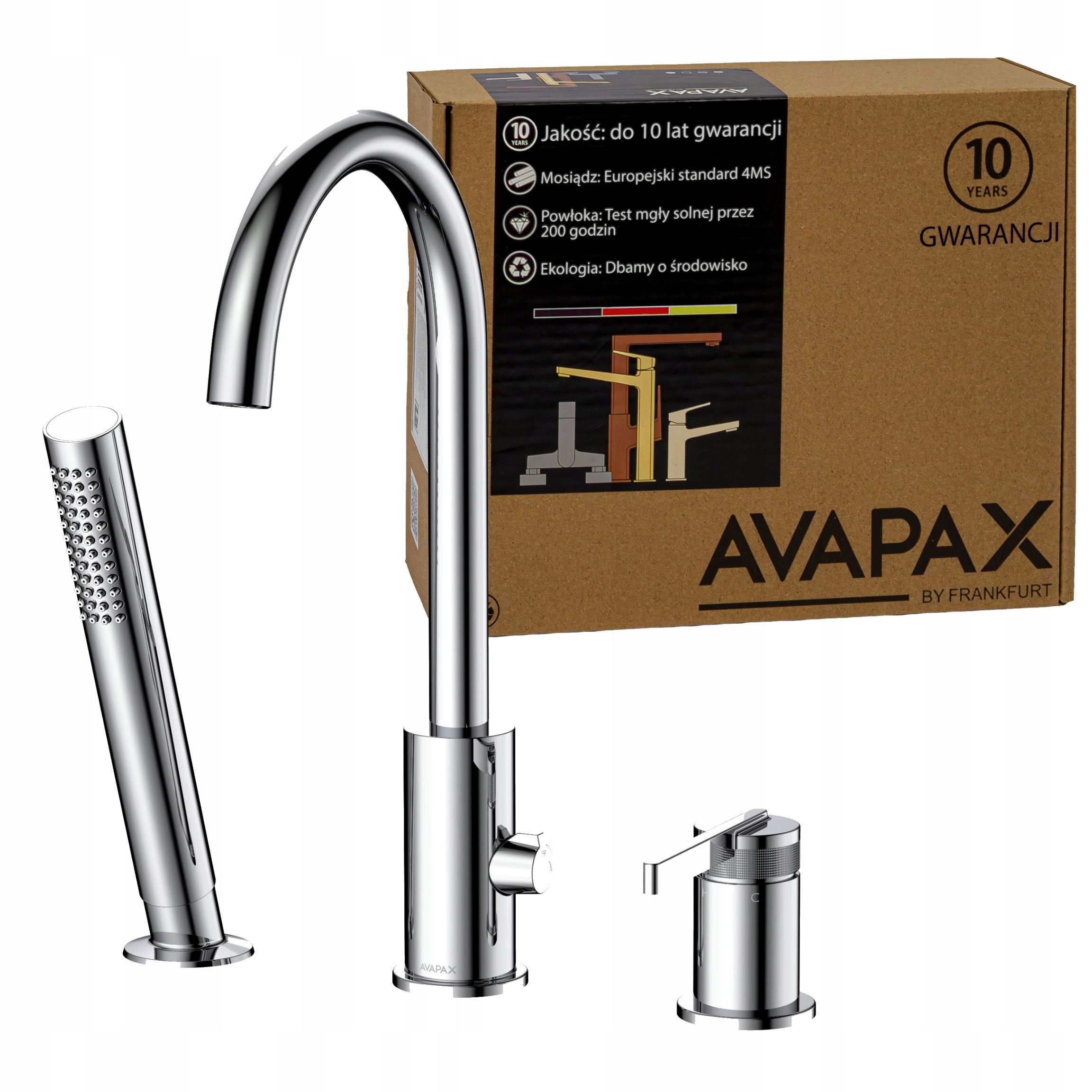 3-otvorová stojanková vaňová batéria so sprchou na okraj vane, chróm Avapax