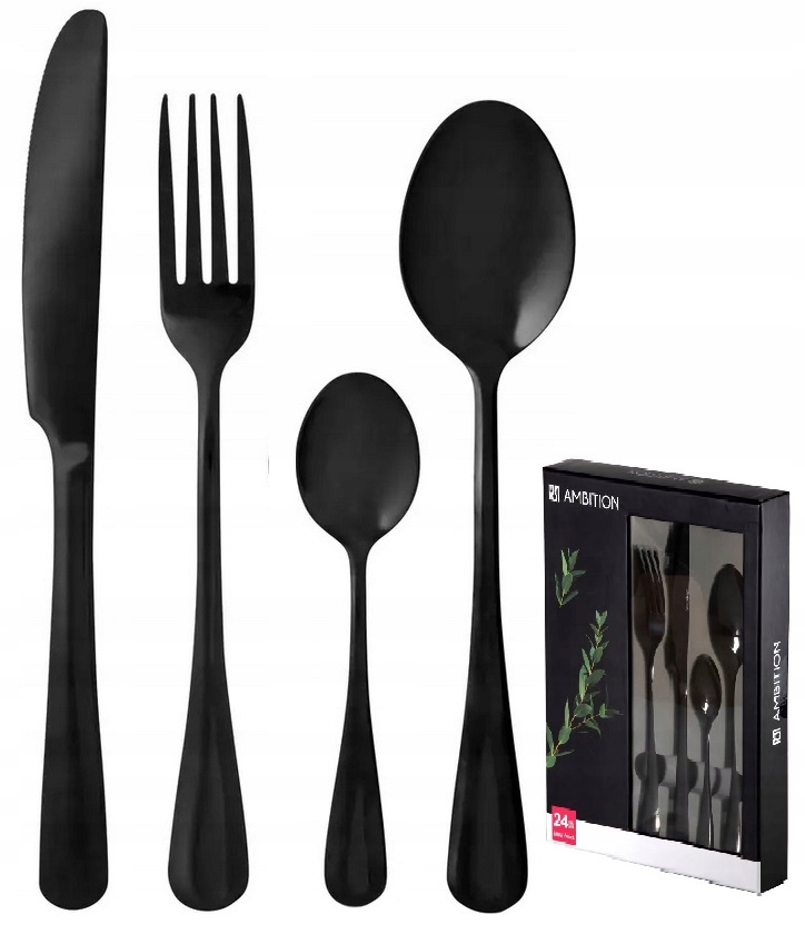 AMBITION KOLOROWE CZARNE SZTUCĆE ZESTAW 24 ENNA BLACK KOMPLET DLA 6 OSÓB