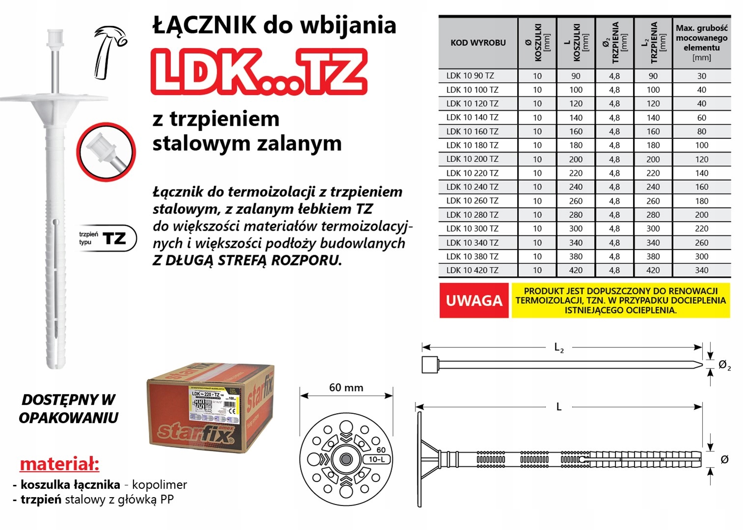 Kolík Na Polystyren 10X380 50 Kusů Spojovací prvky izolace Starfix Amex Ocelový