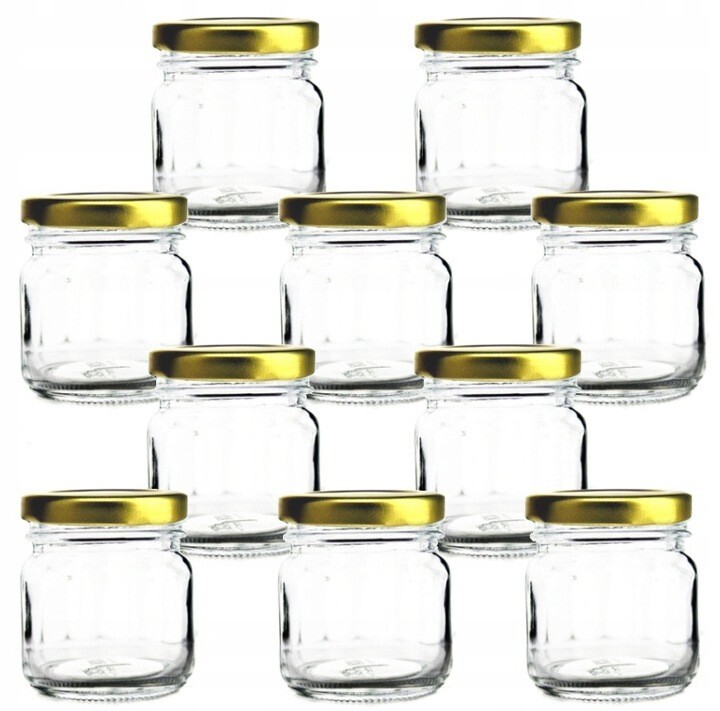 Malé skleničky 40 ml x 100 ks Zlatá Šroubovací Víčko. Koření, med, džem, Diy!