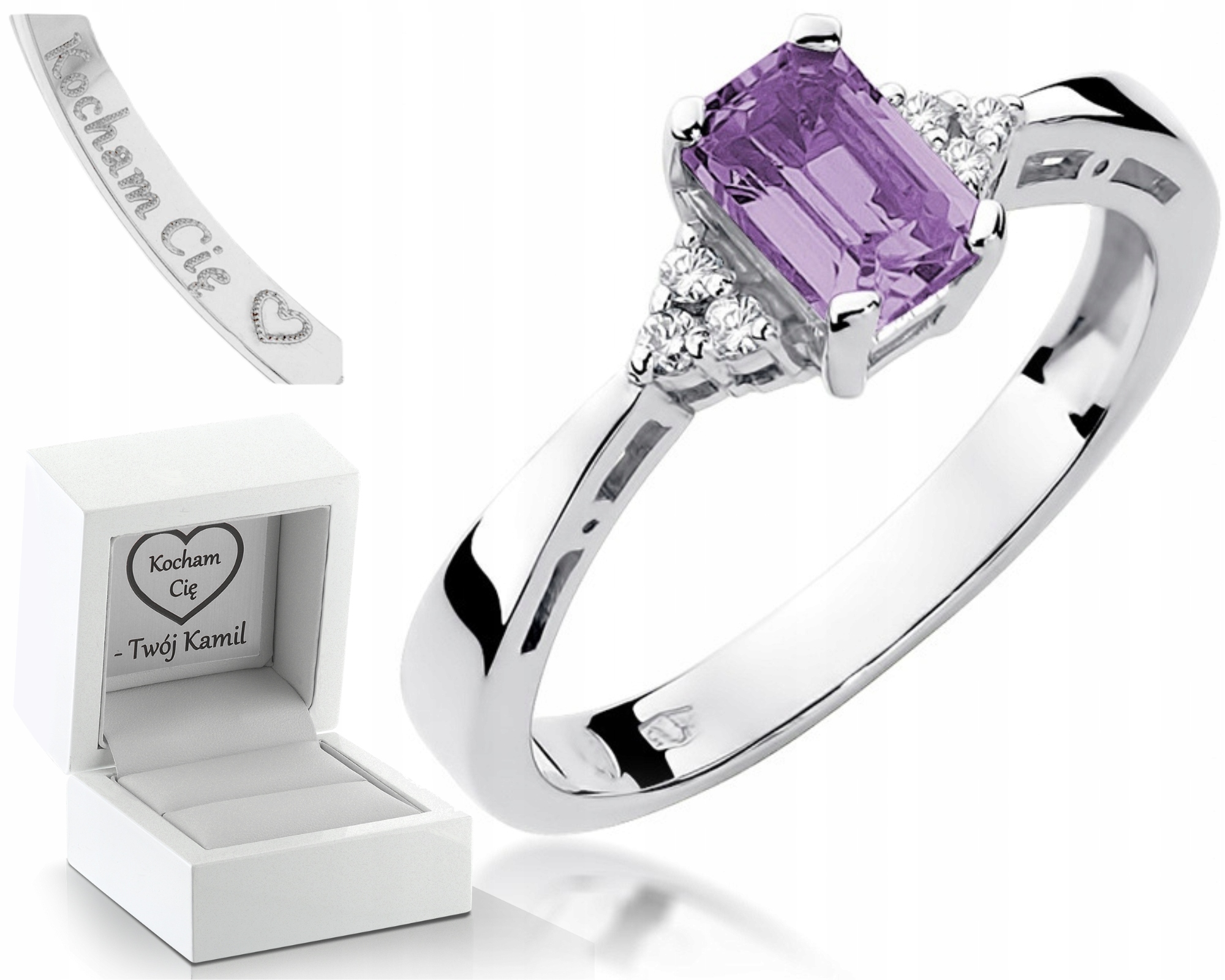 Prstýnek S Ametystem A Brilianty Gravírování Bonus
