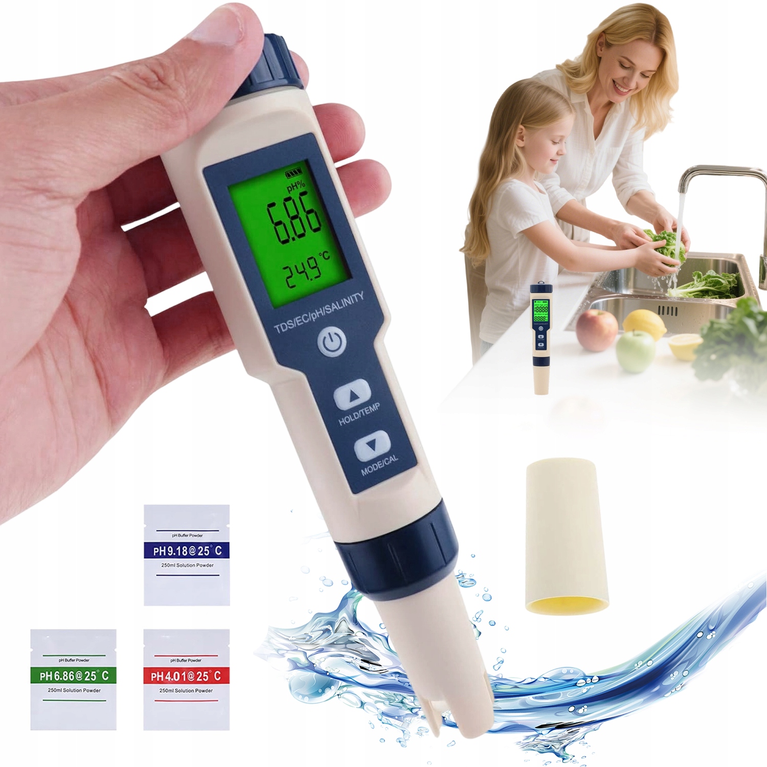 Levně Multifunkční Tester Kvality Vody LCD Ph Tds Ec A Teplota