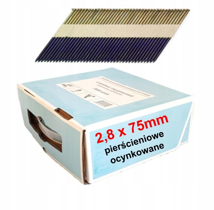 Gwoździe do gwoździarki łączone papierem 2,8x75 2000szt pierścień ocynk 34°