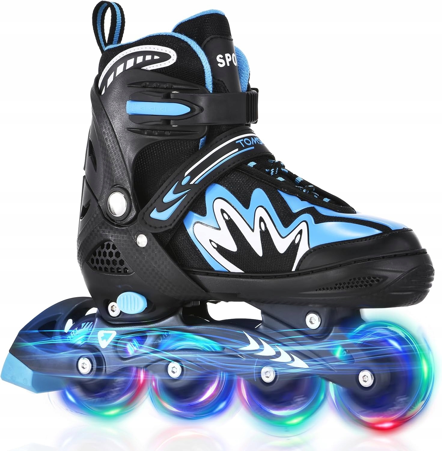 Rolki regulowane Tomshoo Led czarno-biało-niebieskie r.S