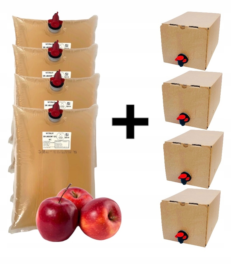 Sok jabłkowy 100% 4x 5l Zestaw- 20l, z jabłek, Nfc