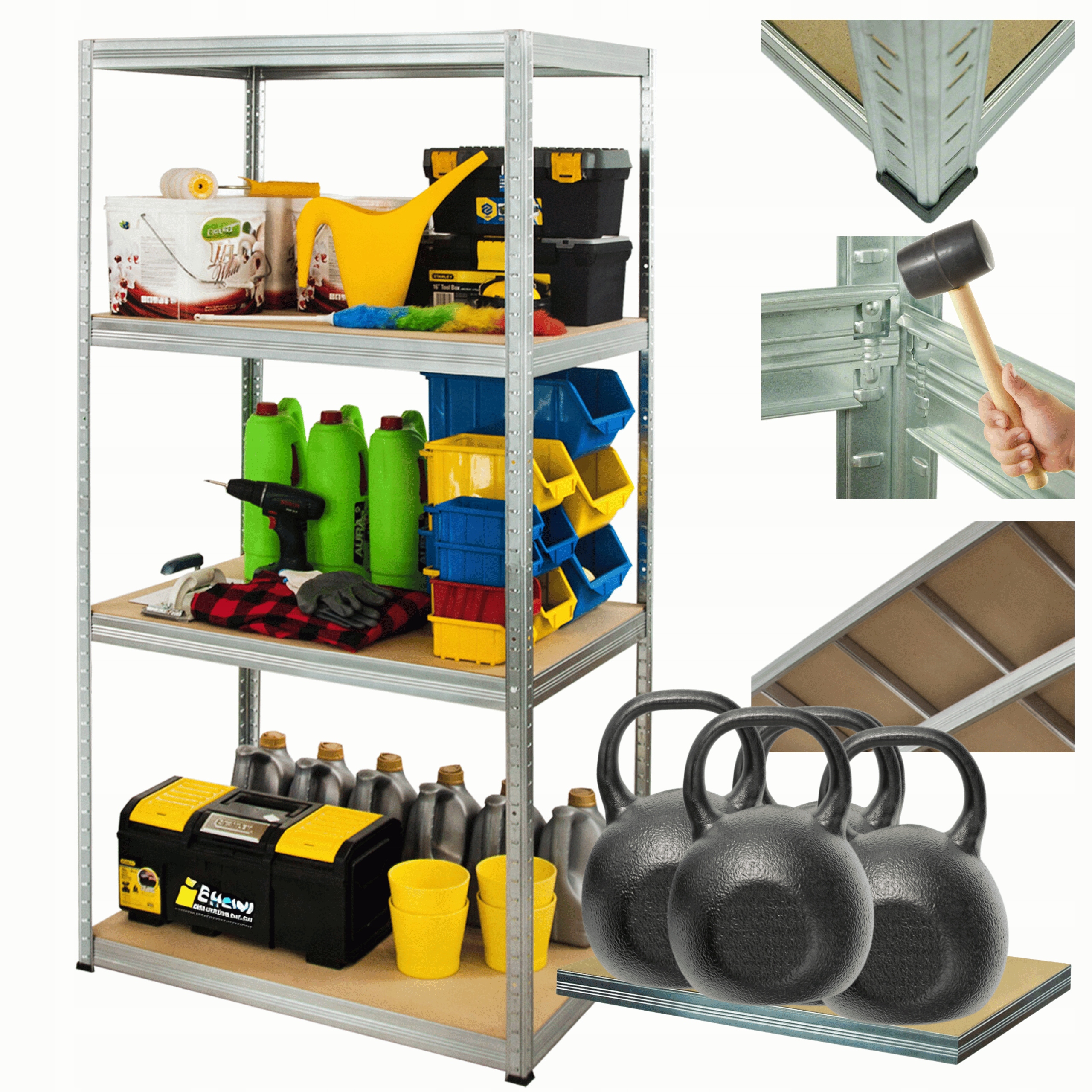 Kovový skladovací regál garážový pozinkovaný Helios 180x90x30 cm 4Px400 kg