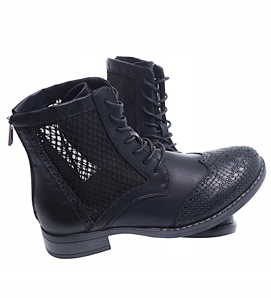 AŻUROWE WIOSENNE BOTKI WORKERY CZARNE TRAPERY 15459 38 Rozmiar 38