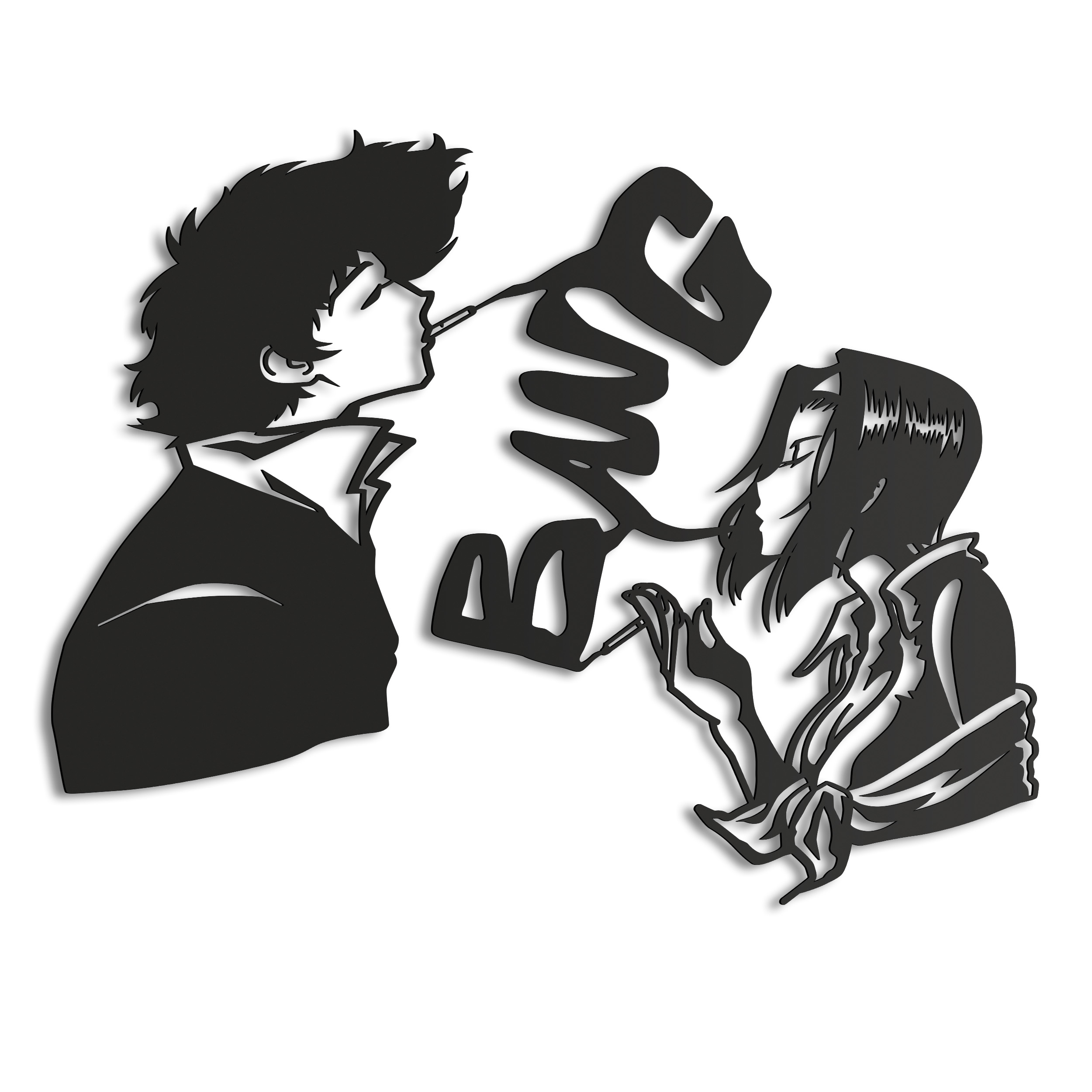 Dřevěný obraz Anime Cowboy Bebop Spike Faye Nástěnná Dekorace Dárek XL