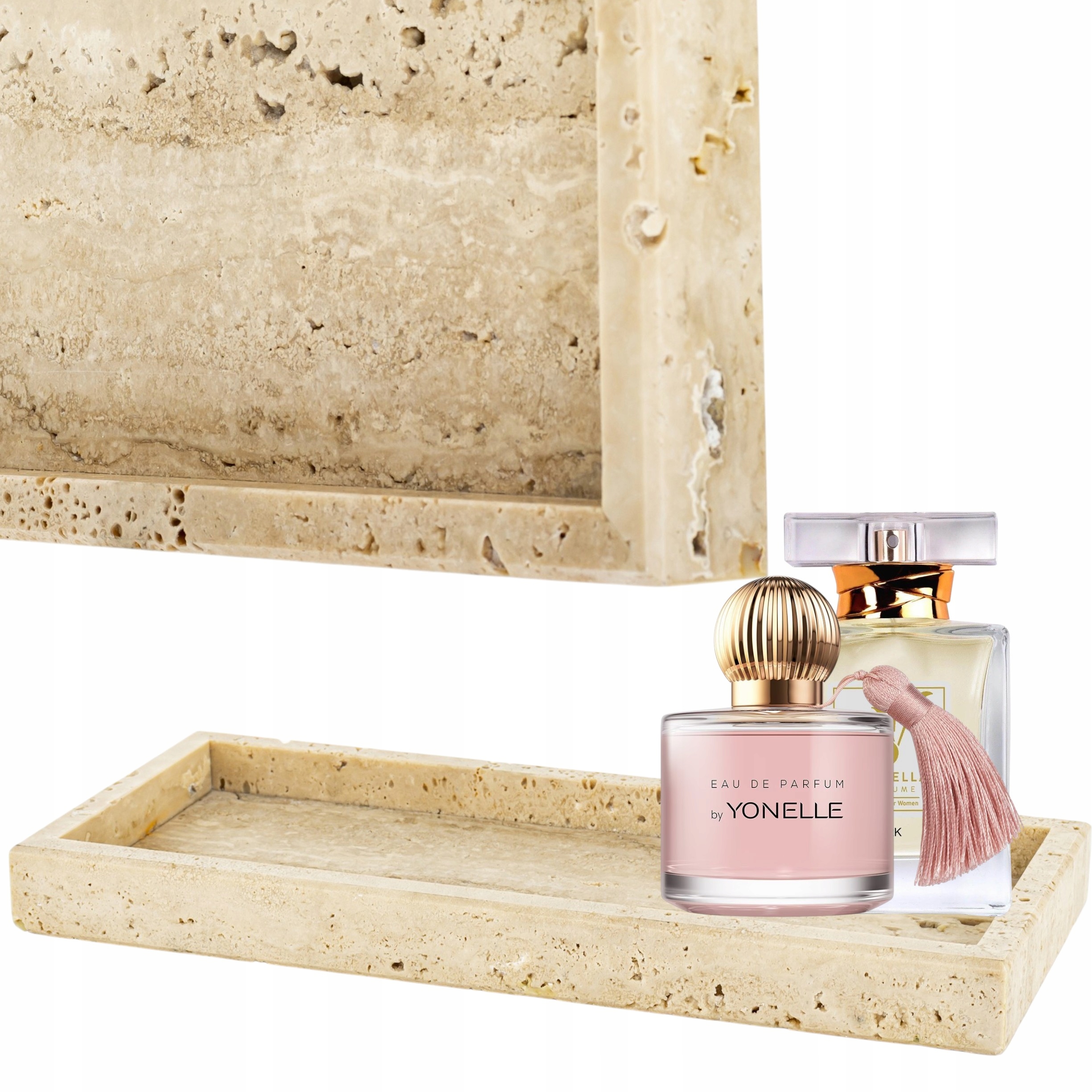 Dekorativní podnos travertinový, těžký, béžový, 30 x 13 cm, podstavec