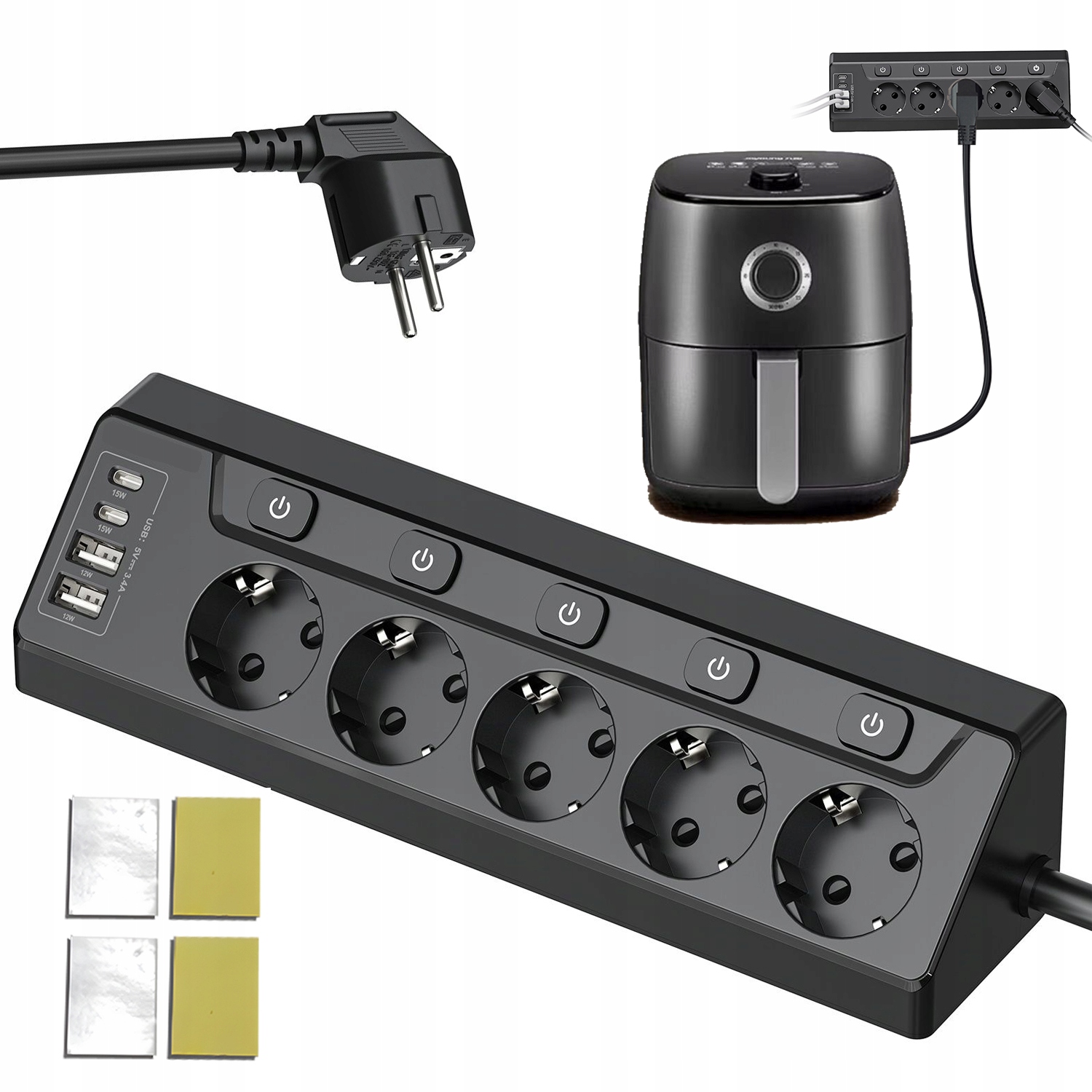 Lišta 5 Zásuvek S 2 Usb A 2 Usb C Nezávislými Vypínači 2 M