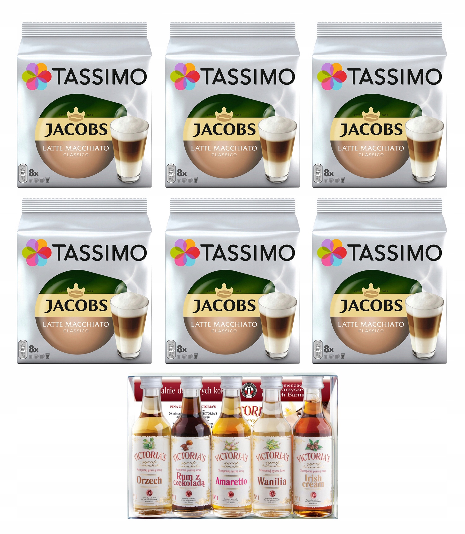 Zestaw kapsułki Tassimo Jacobs Macchiato Classico 48 kaw syropy do kawy