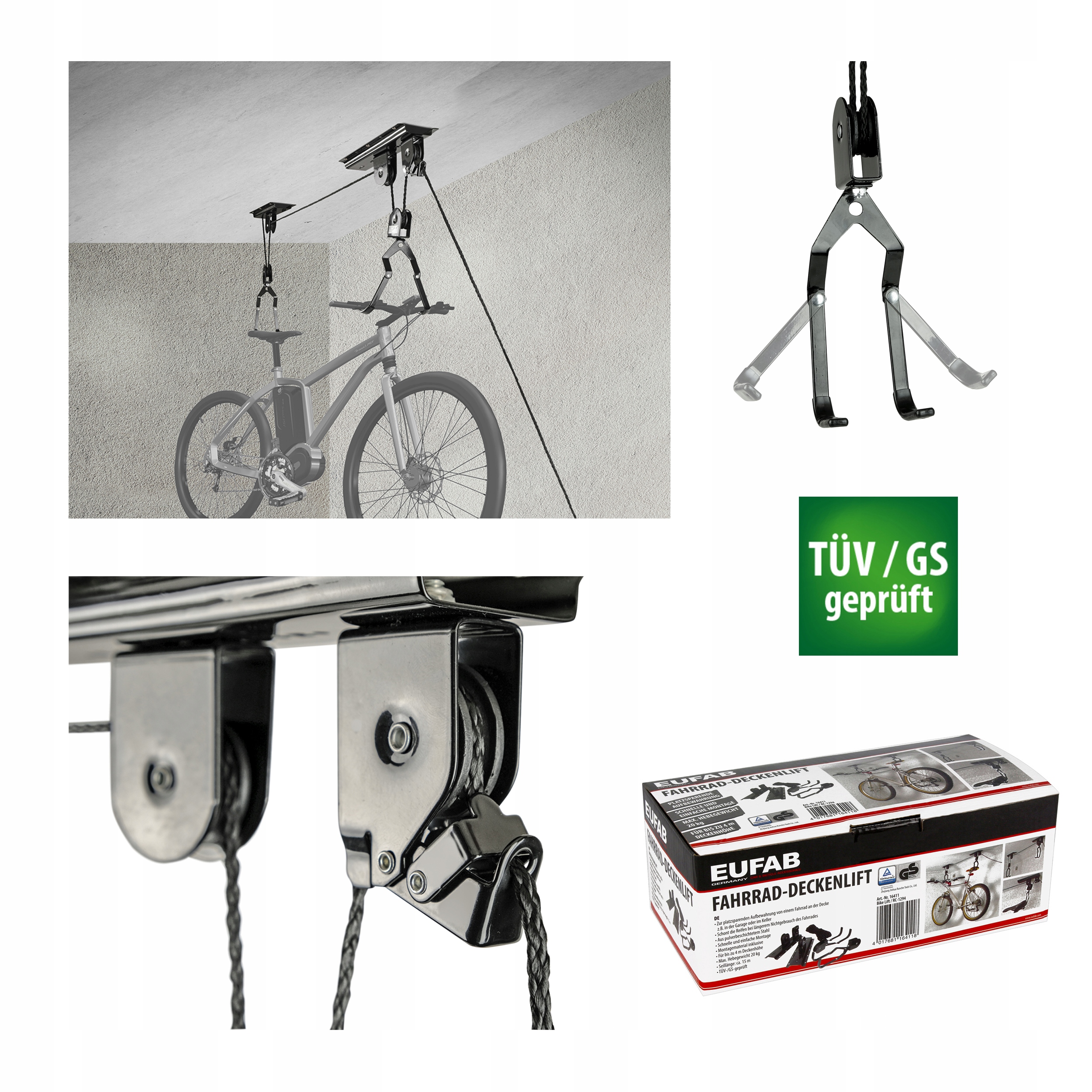 

Wieszak Rowerowy uchwy Eufab podsufitowy winda Tuv