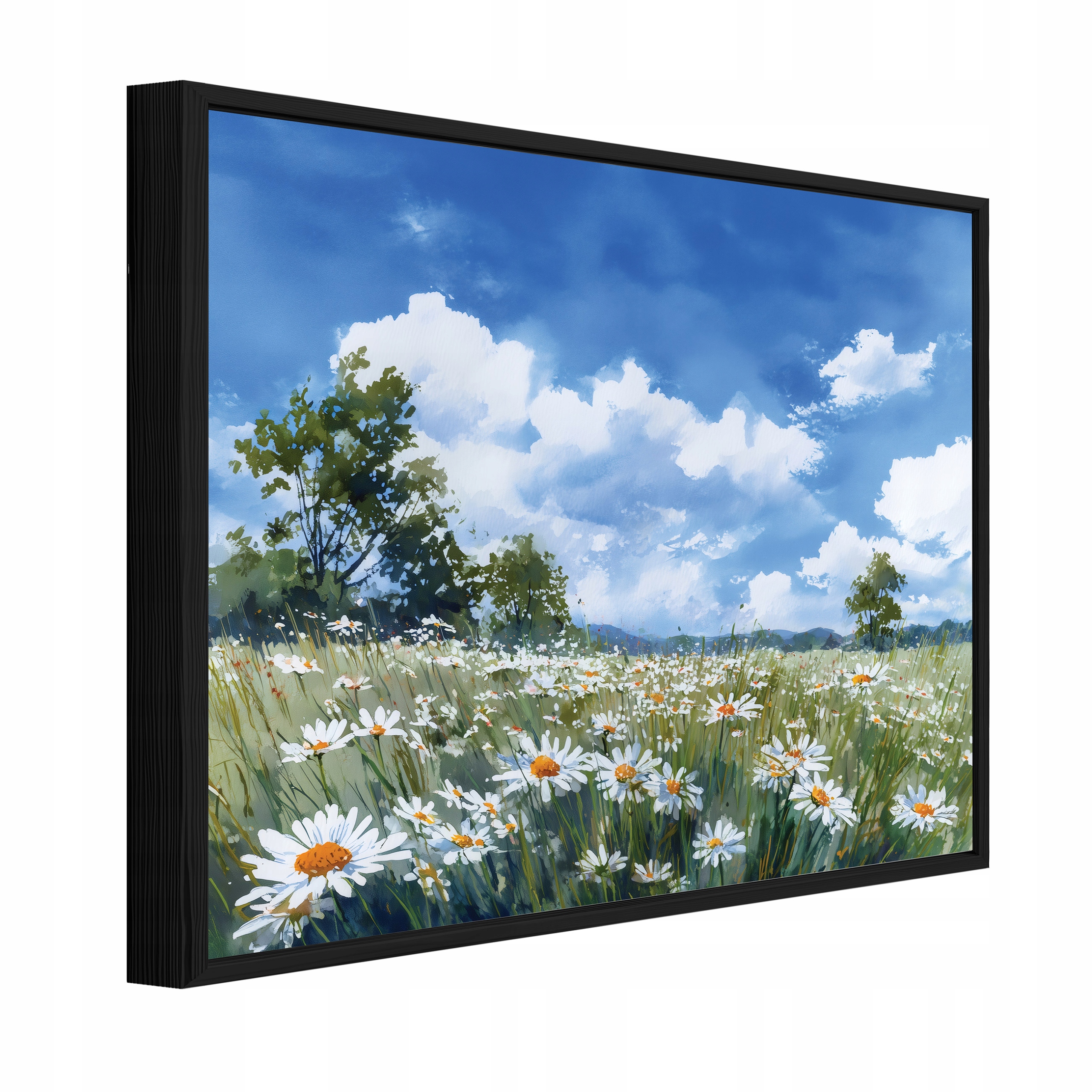 Nástěnný Obraz V Rámu Dekorace Pole Příroda Květiny Modrá Zelená 60x40