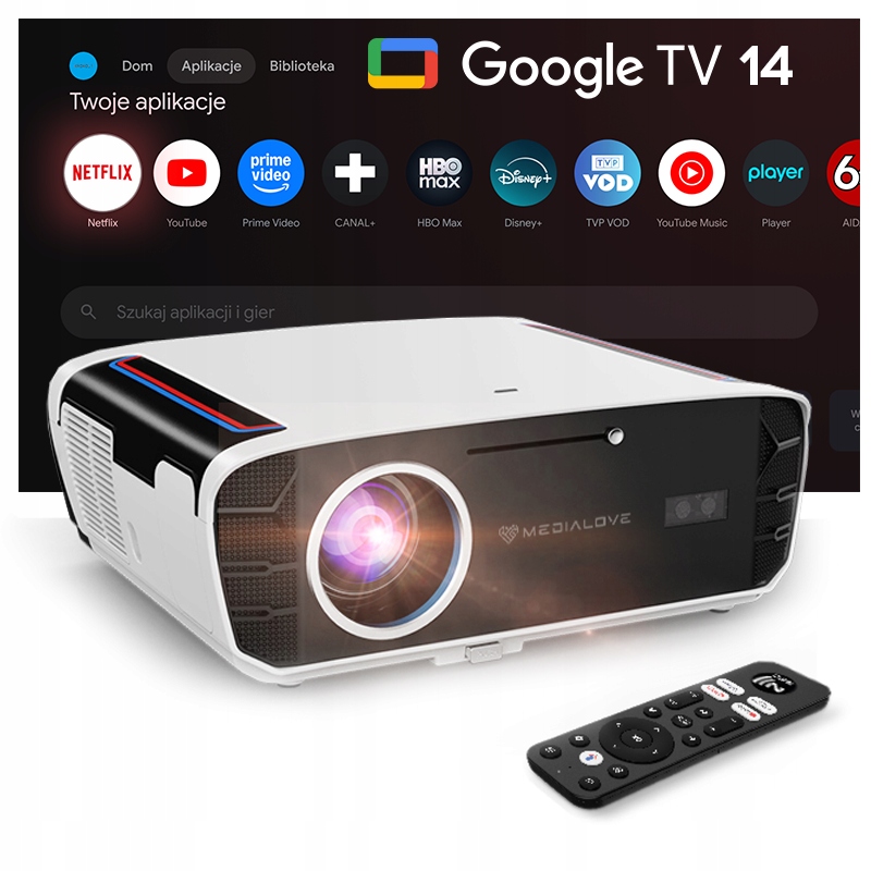 Projektor Led Medialove A9G Pro Rzutnik 1550Ansi FullHD 4K Google Tv 14