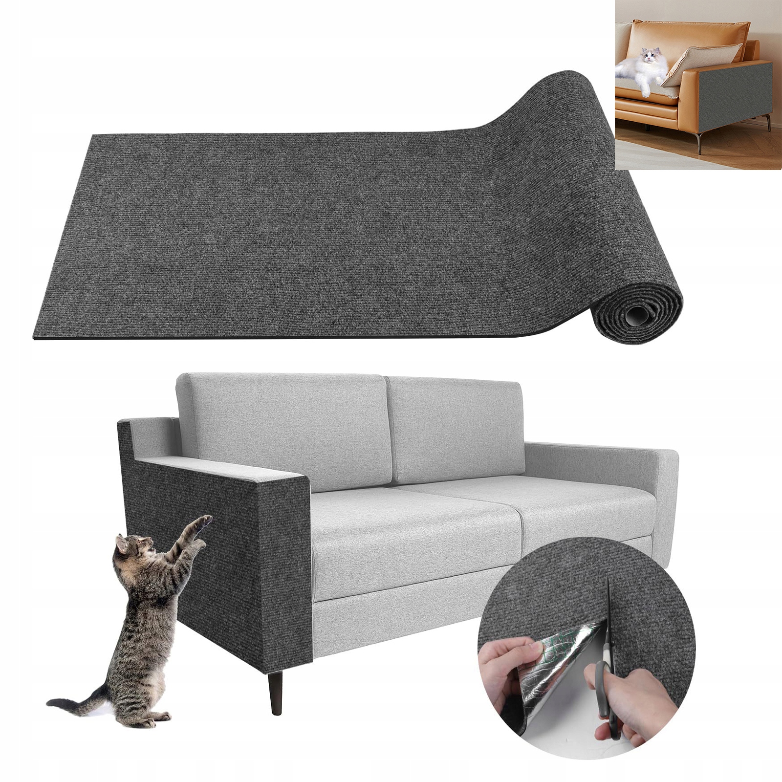 Levně Samolepicí podložka proti poškrábání Pro Kočky na ochranu nábytku a sedaček, Tmavě Šedá