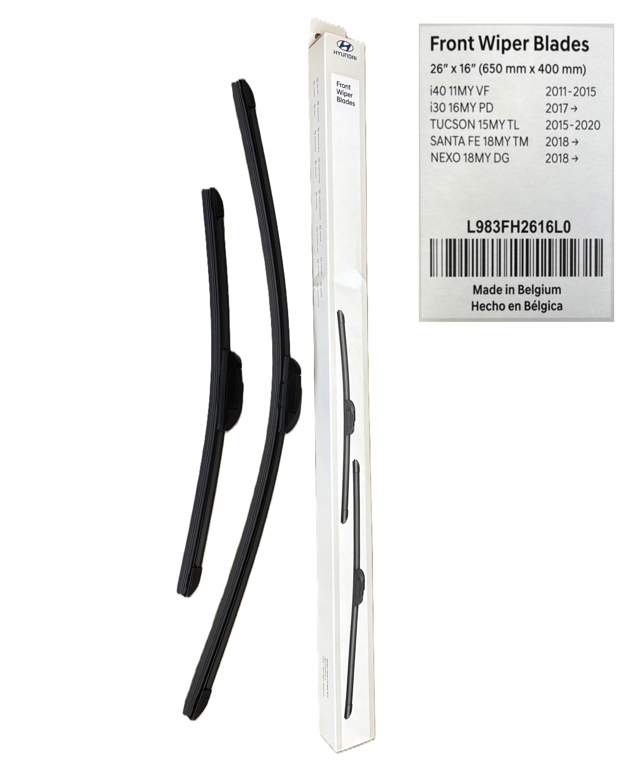 zestaw wycieraczek przód Hyundai 650 mm 400 mm
