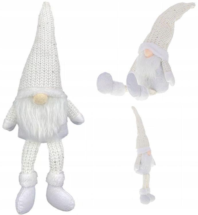 

Skrzat krasnal z brodą 45 cm świąteczny biały