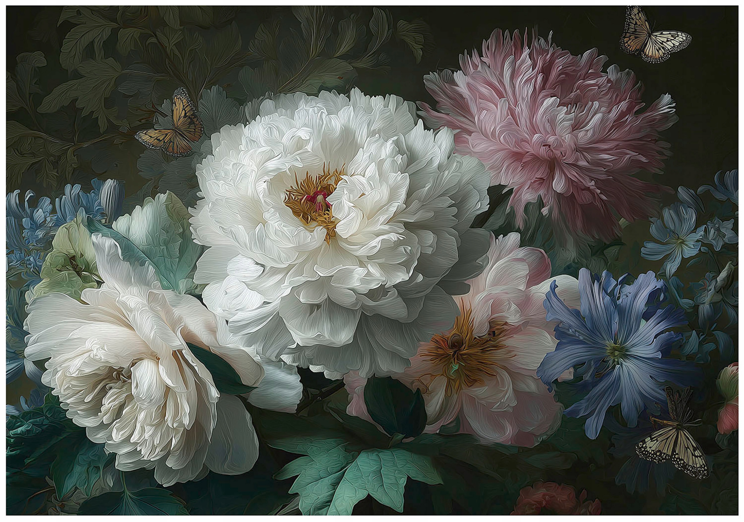 Fototapeta Květiny Pivoňky Na Černém Pozadí Vintage Romantický Obývací Pokoj 200x140