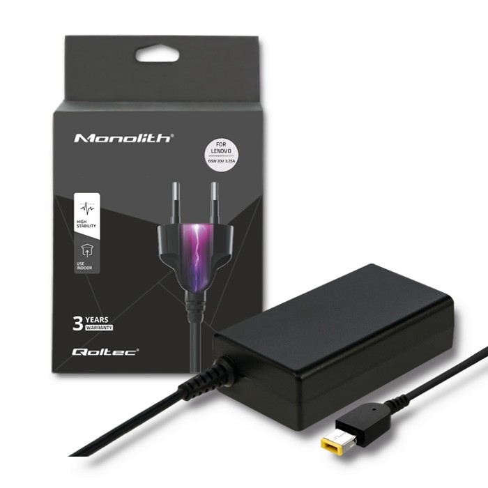 Qoltec Zasilacz do Lenovo 65W 20V 3.25A Square tip